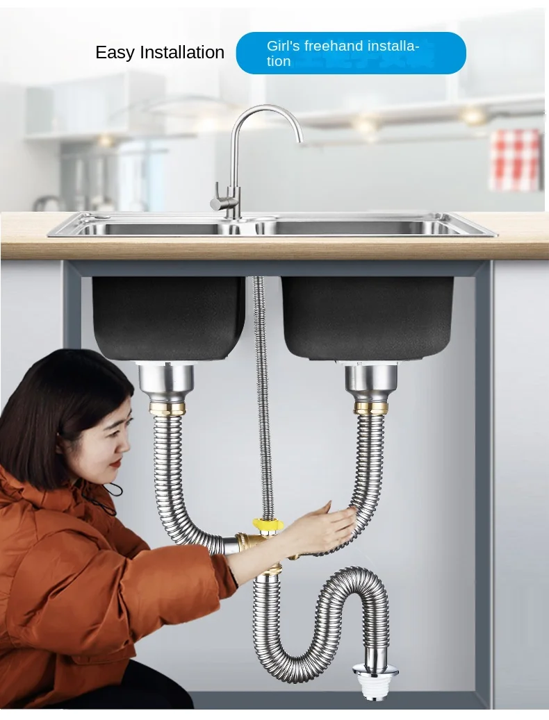 Aço inoxidável Double-Groove Sink Drain Pipe, Acessórios