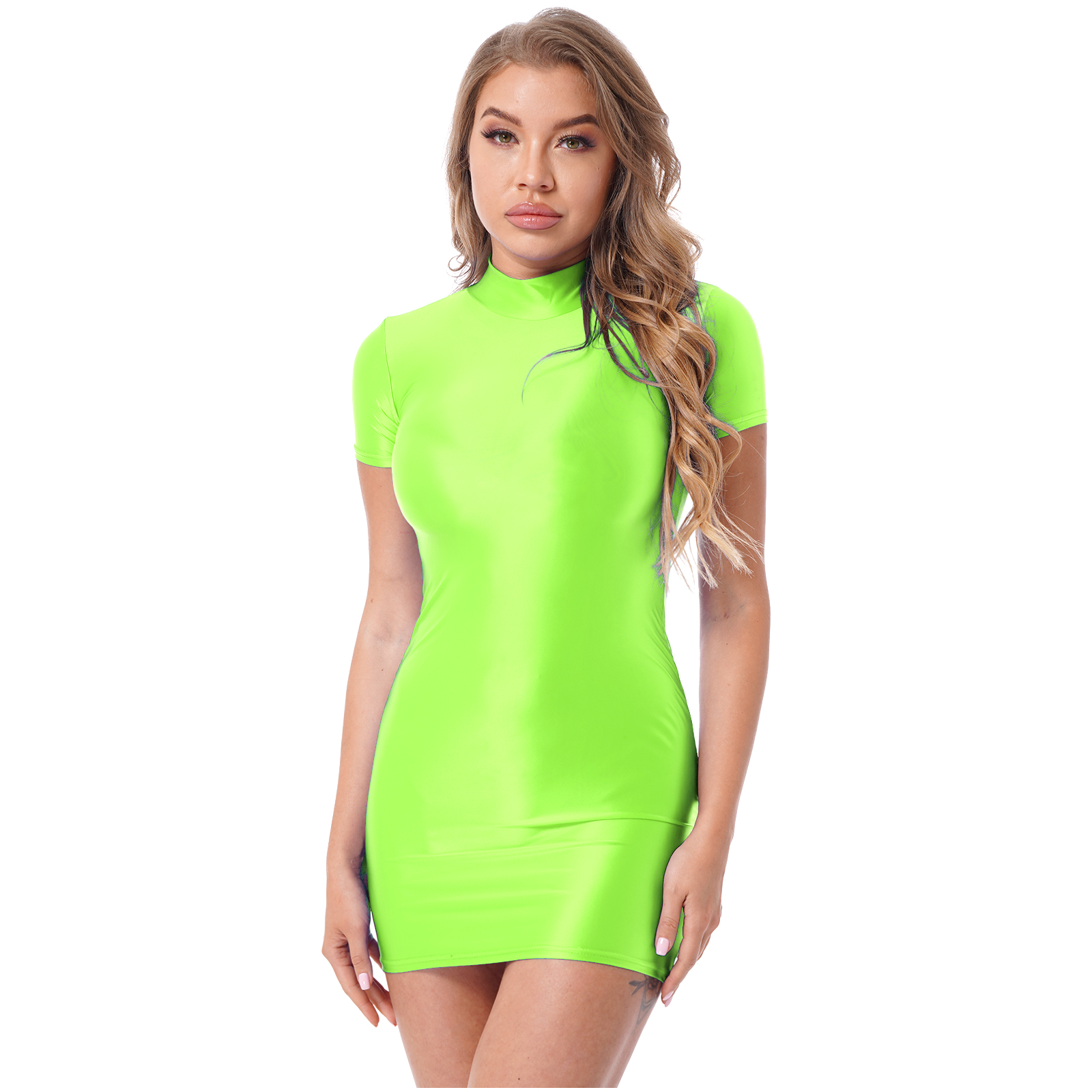 Bodycon lustroso a óleo, Micro mini vestido,