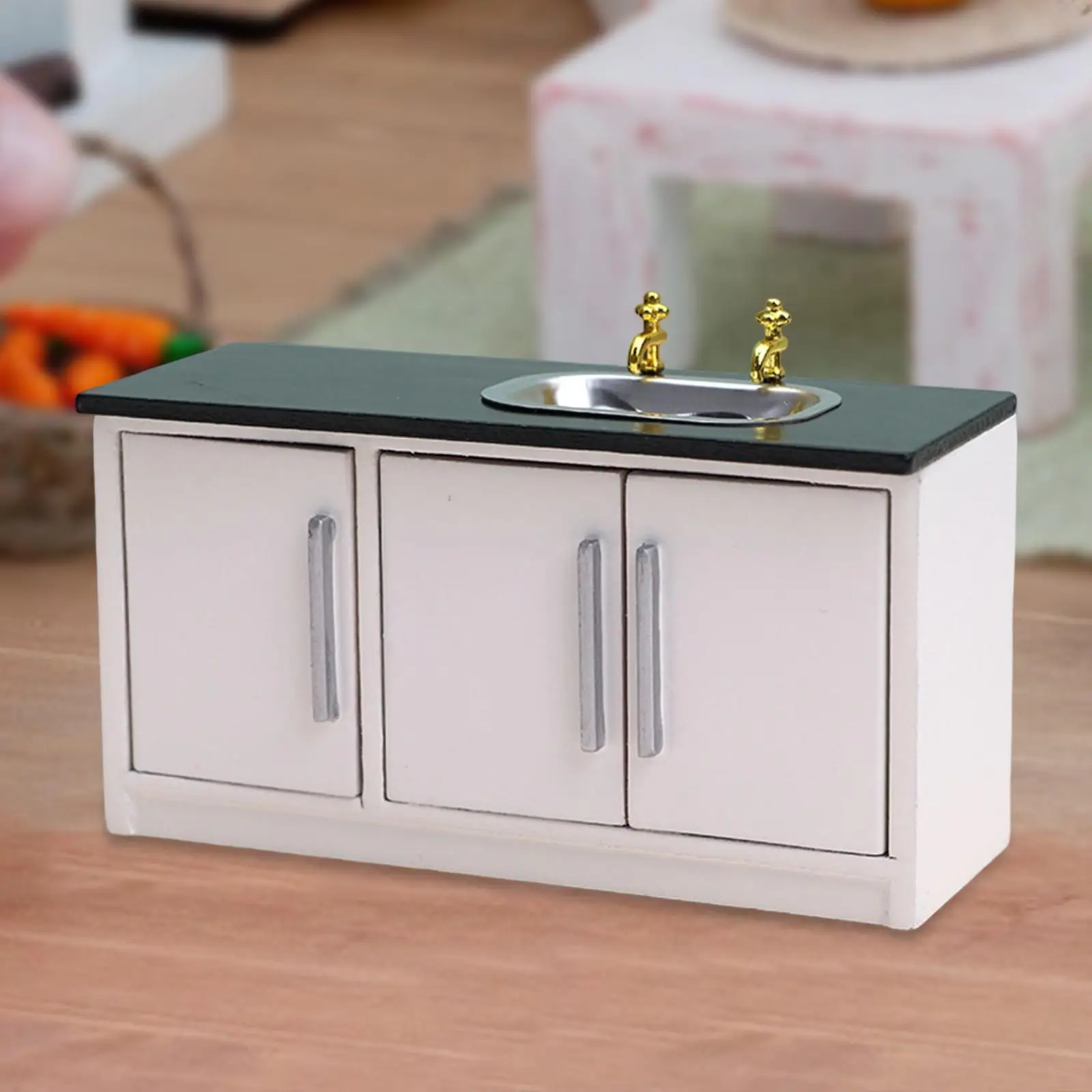 Dollhouse Kitchen Sink Dollhouse Cupboard for Photography Props Pretend Play Children