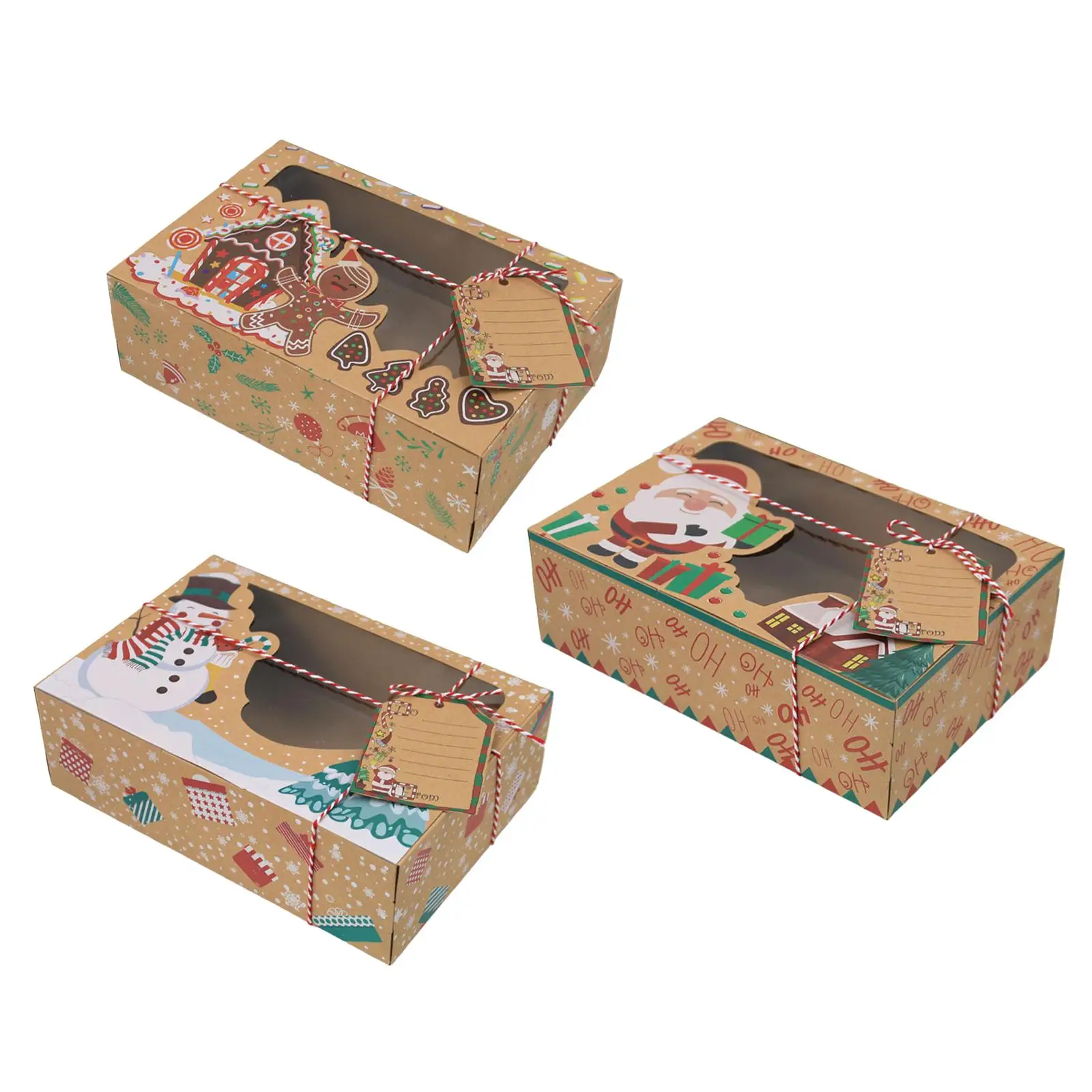 3Pcs Christmas Treat Boxes with Clear Window Bakery Boxes Biscuit Bag Xmas Gift Boxes for Chocolate Donuts Party Supplies