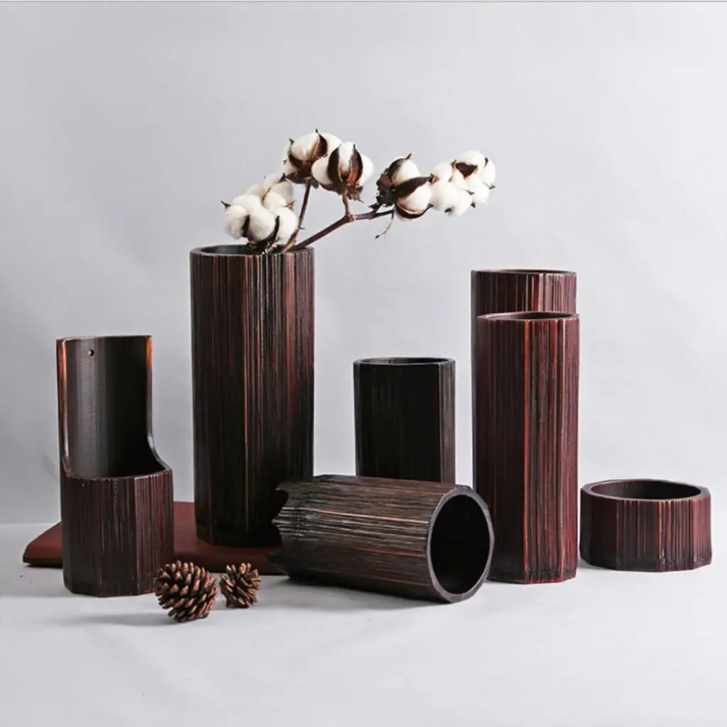 Classic Japanese Natural Bamboo Vase Cylinder Shape Flower Arrangement Pot DIY Gardening Home Decoration, 7 size