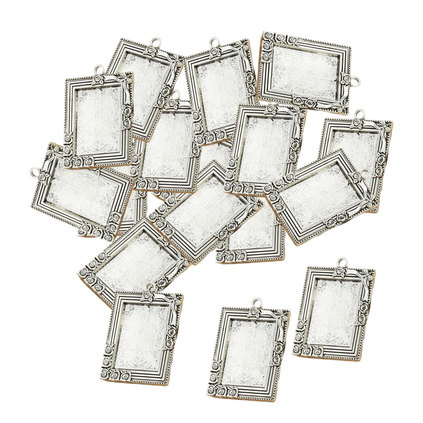 20 Pieces Vintage Rectangle Trays Pendant Charms Necklaces Pendants Trays Bezels Bezel Tray Settings for DIY Craft Photo Pendant