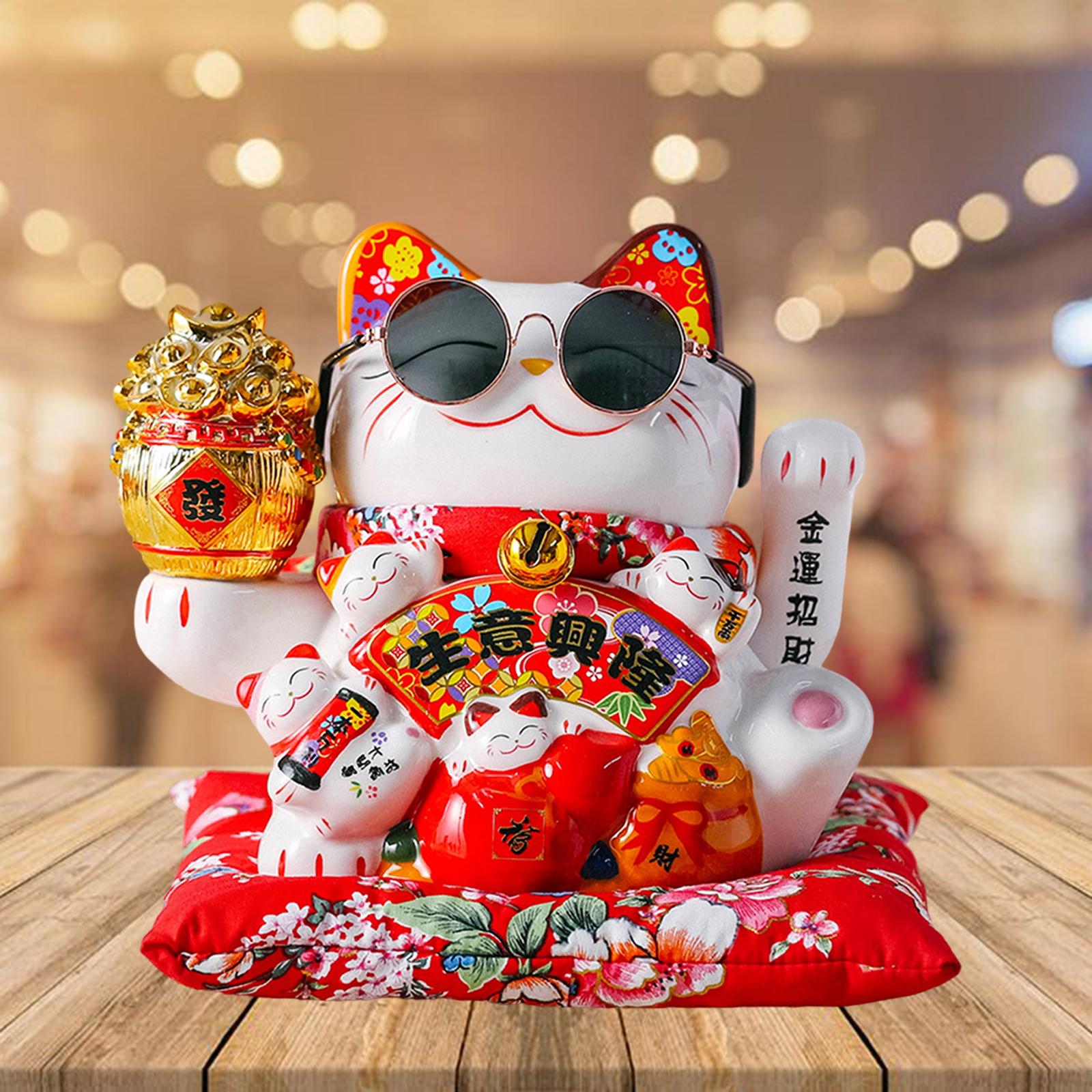 Chinese Feng Shui Beckoning Cat Wealth White Waving Fortune/ Lucky Cat Best Gift for Good Luck Kitty Decor