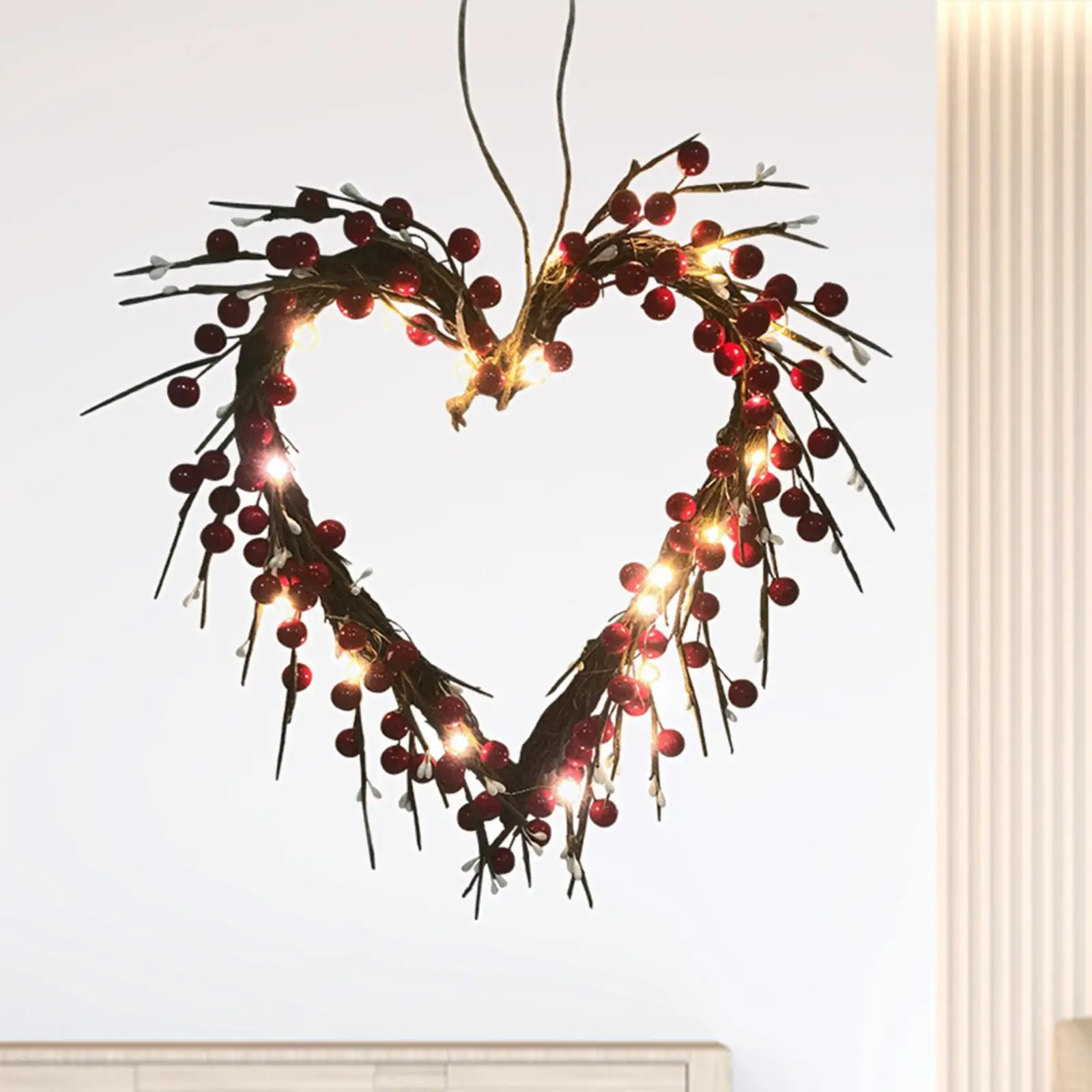 Red Berry Wreath Light Berry Clusters for Valentine`S Day Fireplace Decoration Ornament