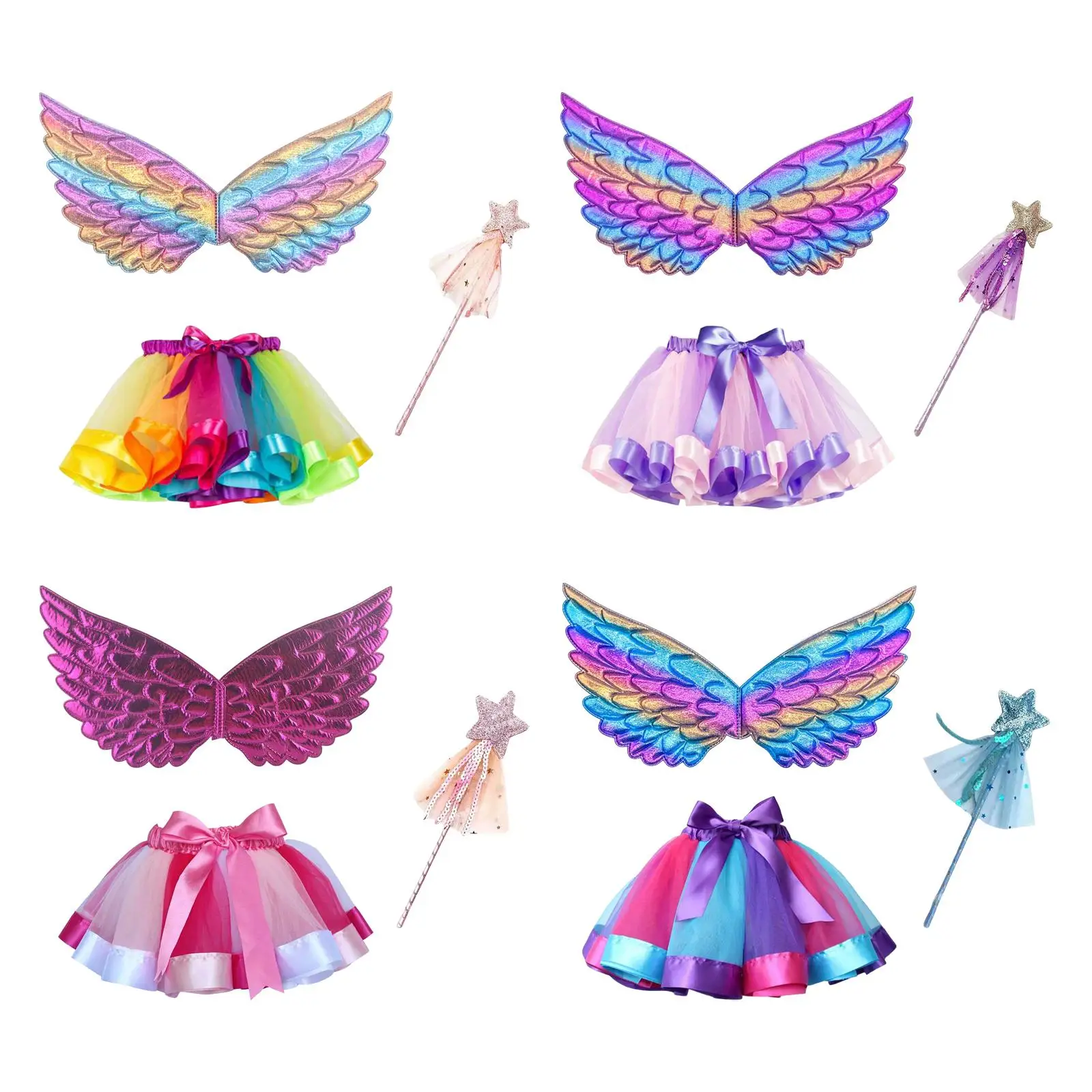 Girls Fairy Costume Set with Butterfly Wing Wand for Photo Prop Cosplay Ballet Dance Halloween Ages 3-6