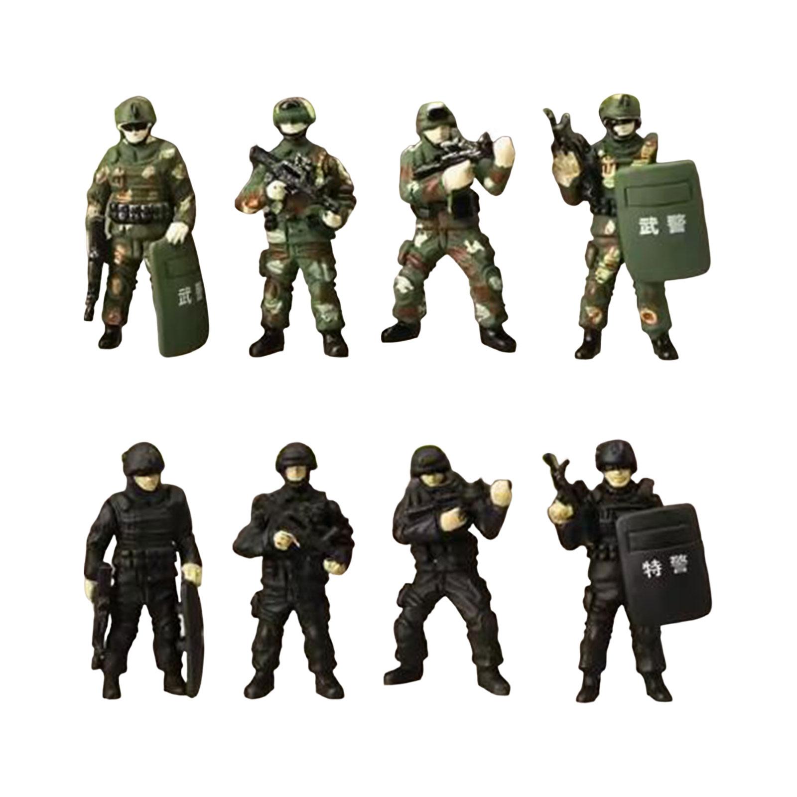 4 Pieces 1:64 Scale Tiny People Model Special Forces Model Figures Painted Action Figures Soldiers Toys for DIY Projects S Scale