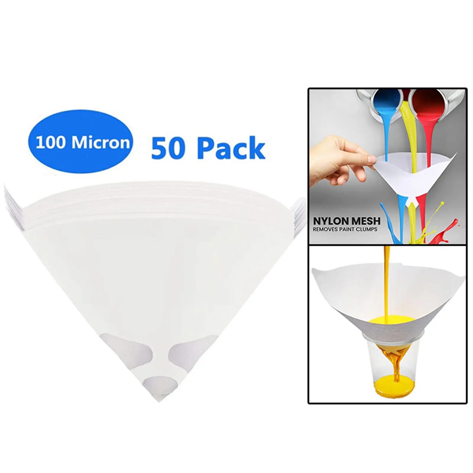 50 Set Cone Funnel Fine Mesh Cone Shaped Disposable Paint Filter for Painting Projects 3D Printing Resin
