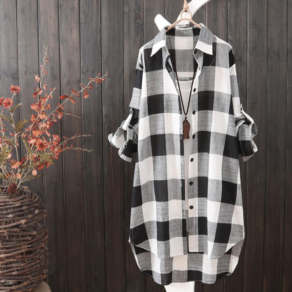 Title 5, Women Shirt Breathable Shirt Plaid Print Women