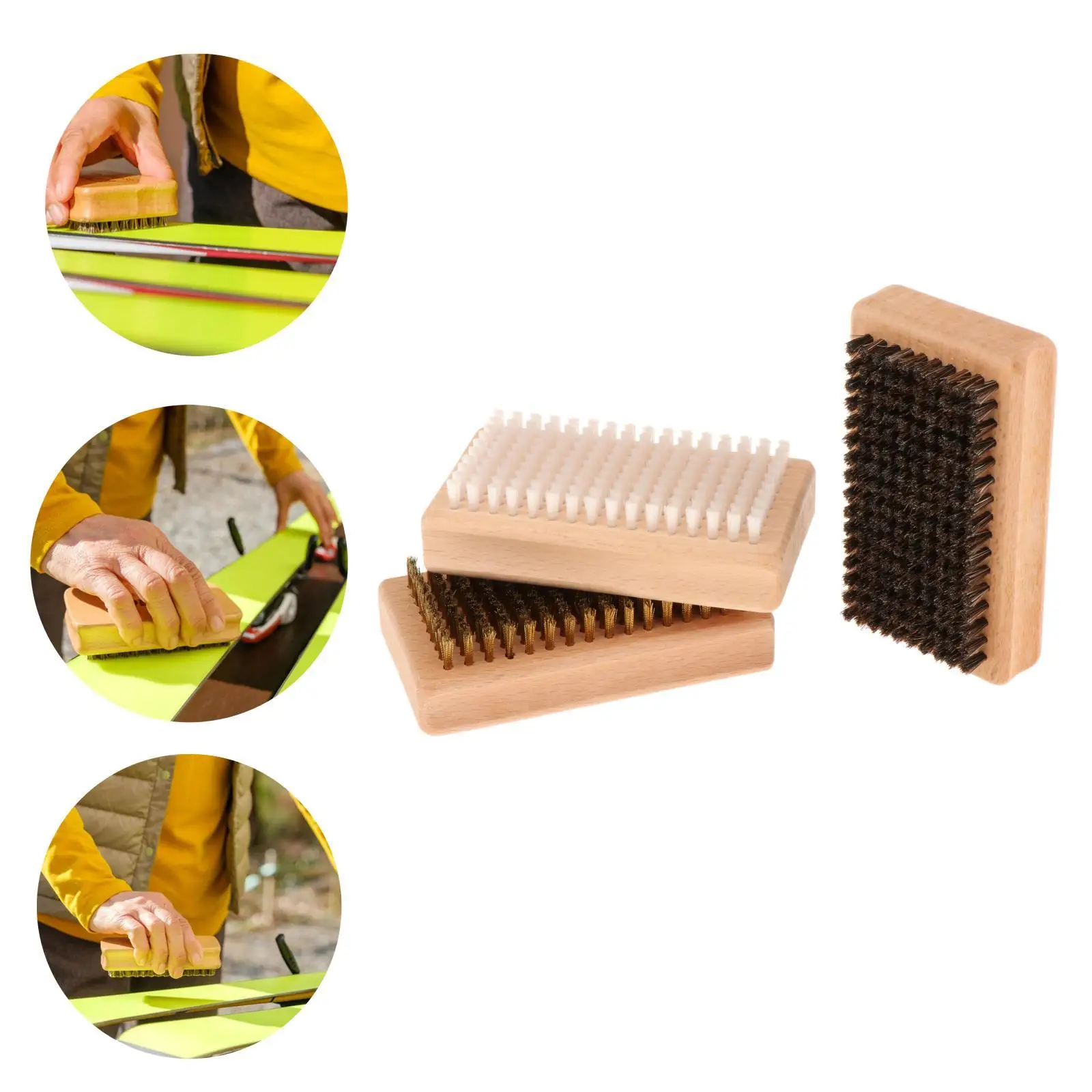 3Pcs Snowboard Wax Brush Kit Horsehair Brush Portable Convenient Durable Ski Brushes for Ski Outdoor Sports Traveling Snowboard