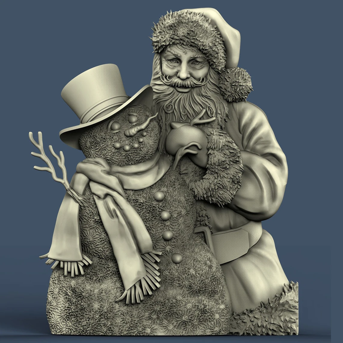 Santa and Snowman Christmas 3D STL Model for CNC Router Engraving & 3D Printing Relief Support ZBrush Artcam Aspire Cut3D cnc wood router