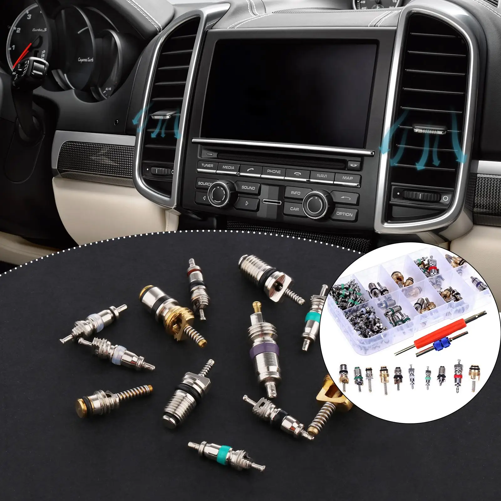 Automotive Air Conditioning Valve Core R134A 102 Pieces Assortment Kit High Performance with Remover Tool with  Pressure Type