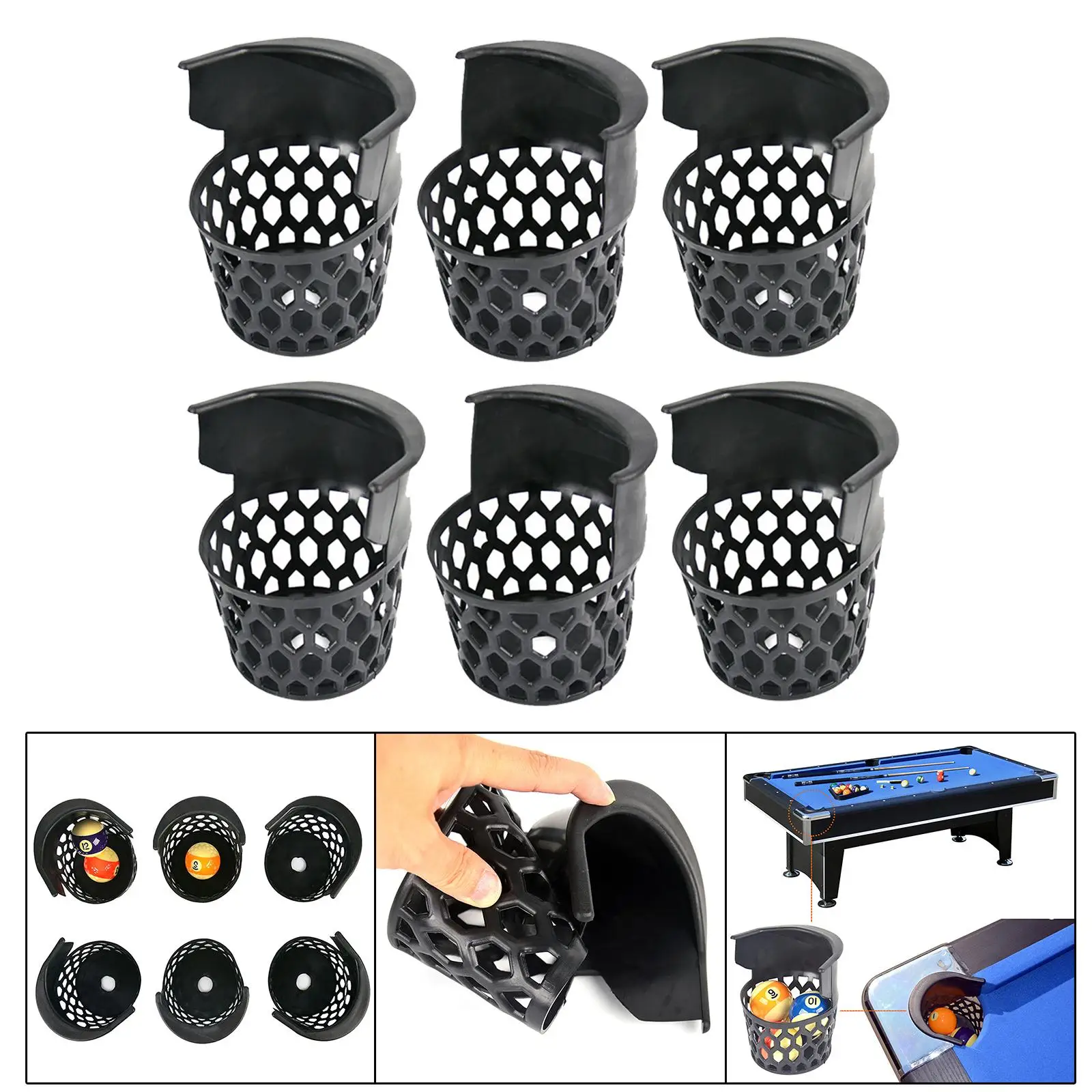 6 Pieces Pool Table Billiard Pockets Set Premium Pool Table Accessories Storage with 12 Screws Heavy Duty Easy Clean Web Pocket