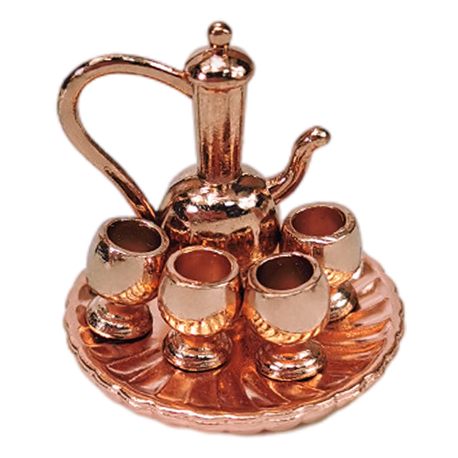 Tea Cup Tray Toy 1/12 Teapot Metal Tableware Set for Language & Communication House Models Room Boxes Boys Girls 15-35 Years Old