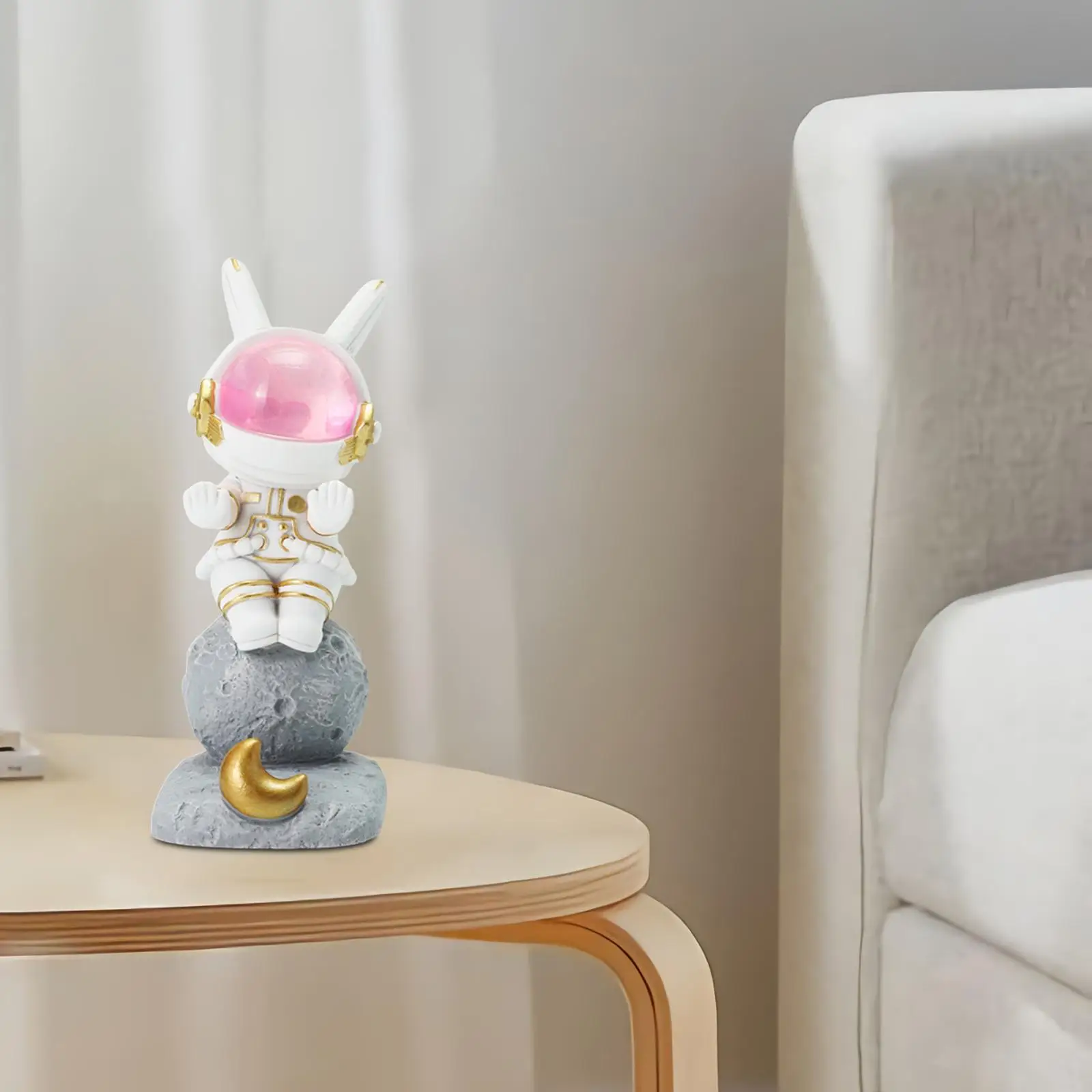 Space Rabbit Phone Holder Support Art Decor Decorative Night Light Bunny Statue Phone Stand for Home Table Car Dashboard Bedroom