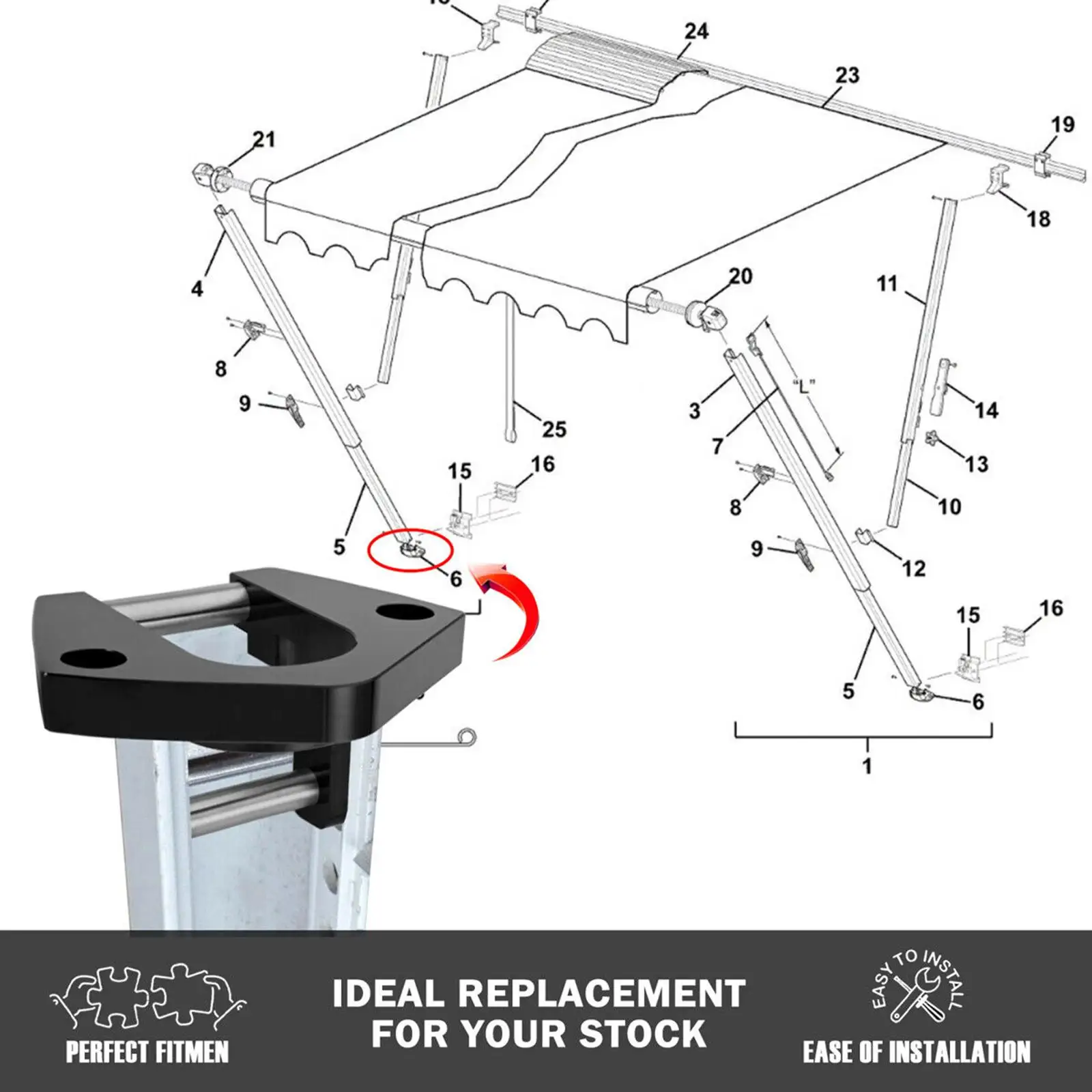 Lower Awning Arm Bottom Bracket Foot for Sunchaser II Durable Simple Installation