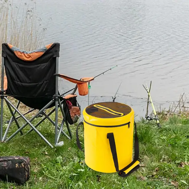 Collapsible Fishing Bucket Lightweight with Zipper Lid Folding