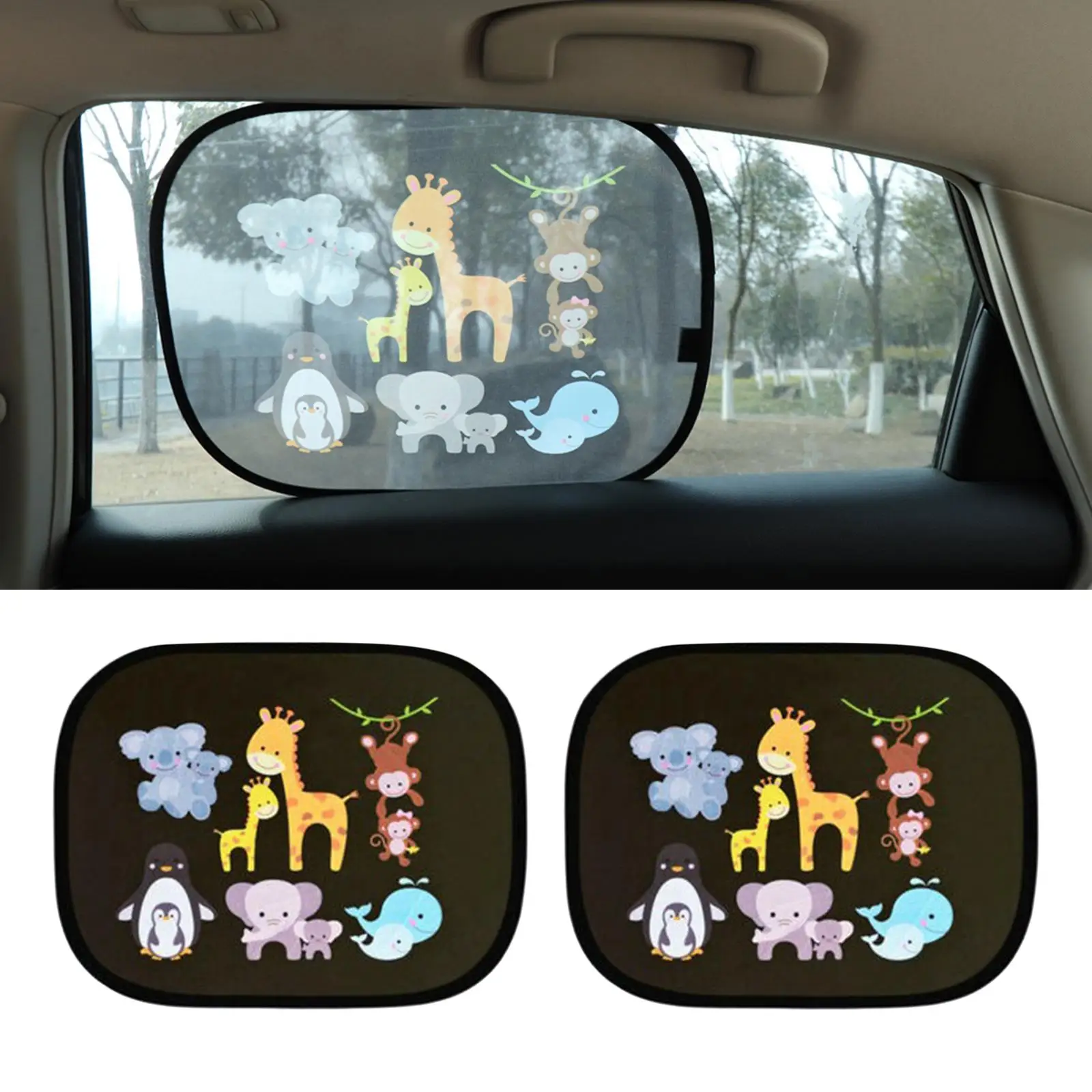 Cute 2Pcs Cartoon Car Side Window Sunshades, 17.3x14.2inch Fits Most of Sedans and Suvs