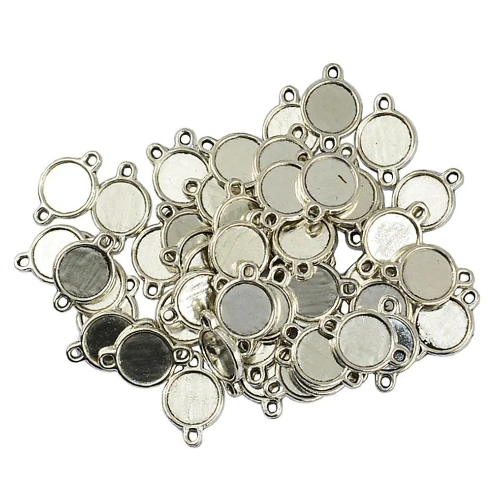 50pcs Double Sided Round Cabochon Settings Pendant Blanks Tray