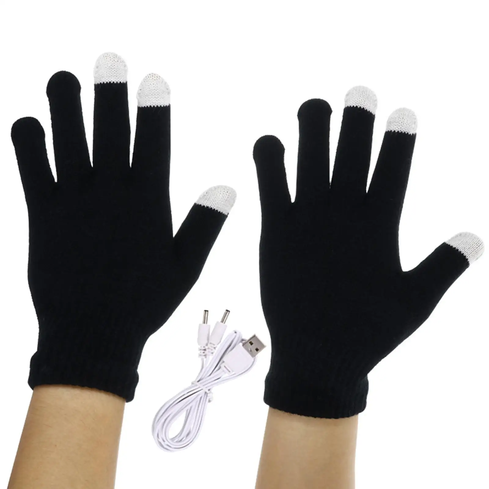 Unisex USB Heated Gloves Full Finger Winter Washable Design Knitting Thermal Laptop Gloves for Typing  Working Skiing Hiking