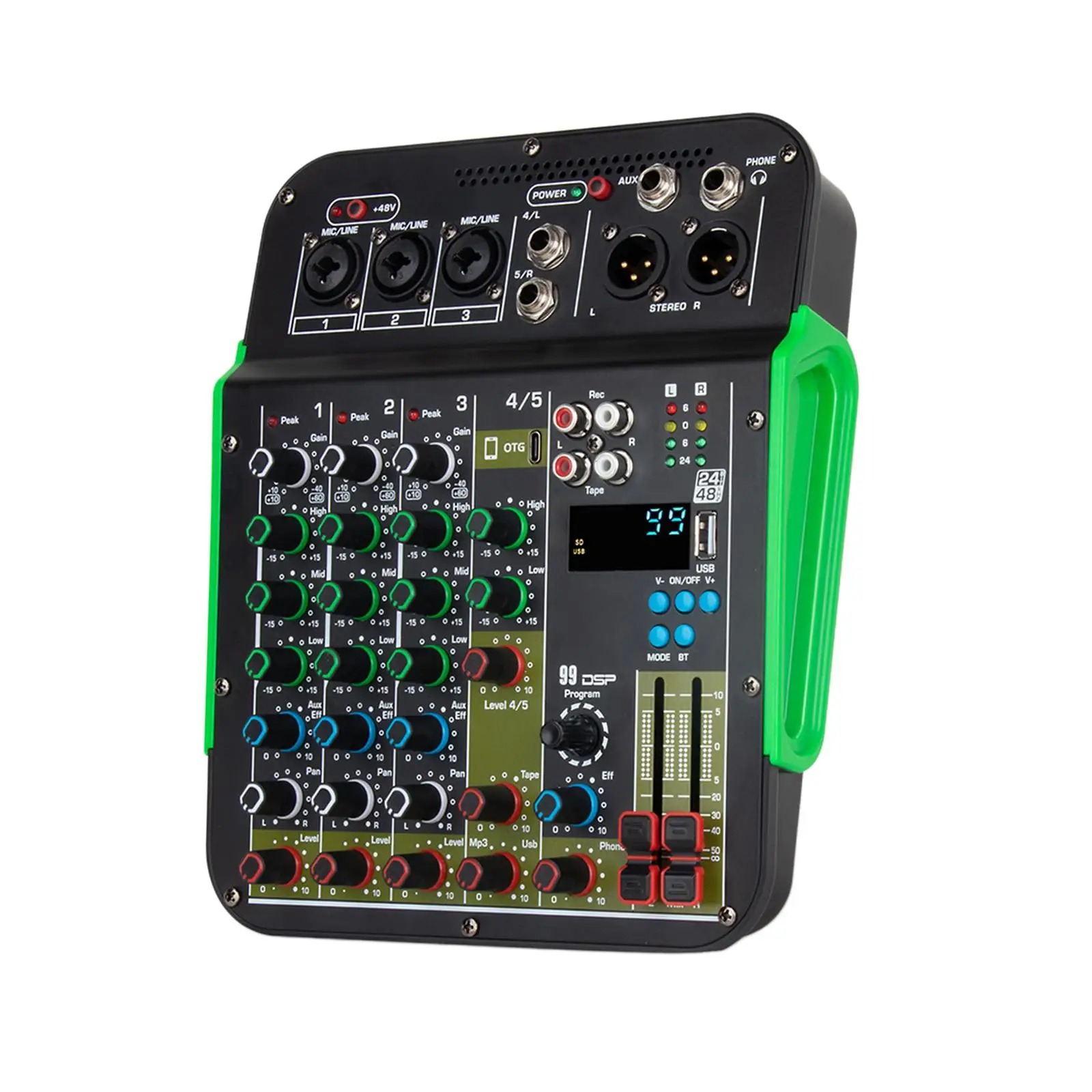 5 Channel Mixer Digital Mixer Instant Listening Audio Source Adjustment USB for Small Clubs or Bars Multifunctional 48V Power EU