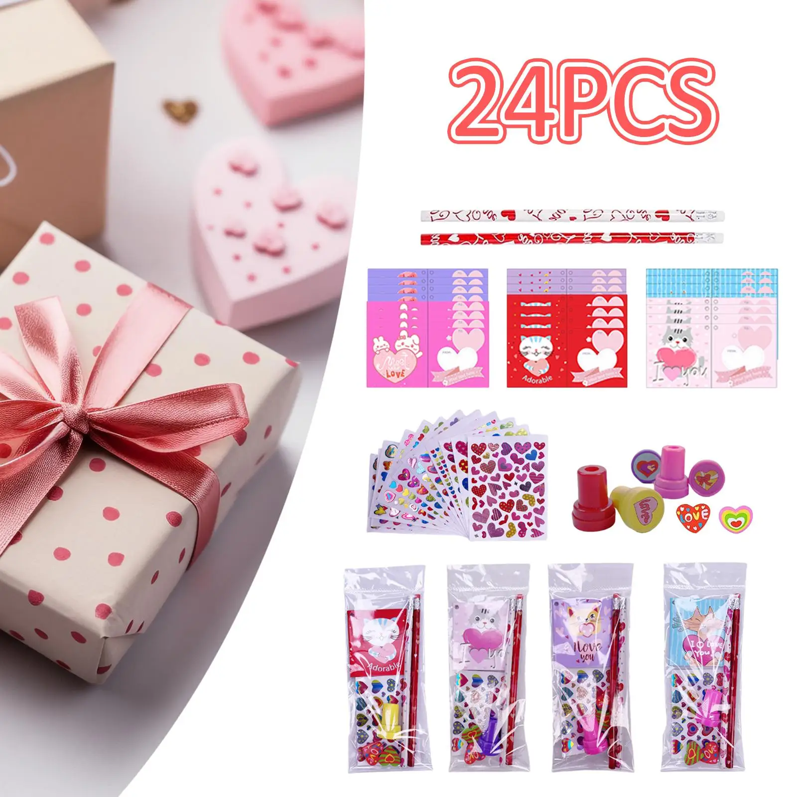 Valentine`s Day Party Favors Love Celebration Toys DIY Gift Set Valentines Day Stationery Set for Kids Children Friend Boys