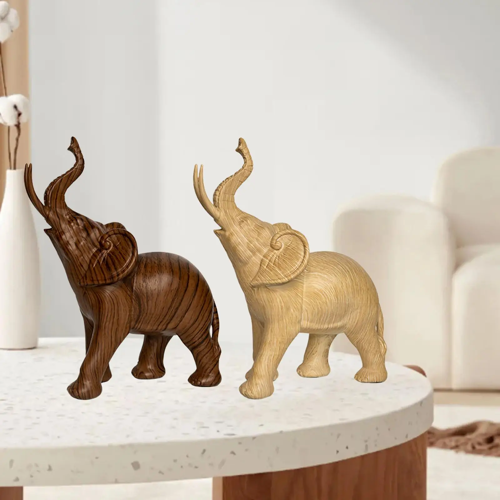 Rustic Elephant Statues Sculptures Ornament Desktop Table Centerpiece Resin Figurines for Sill Office Home Living Room Bedroom