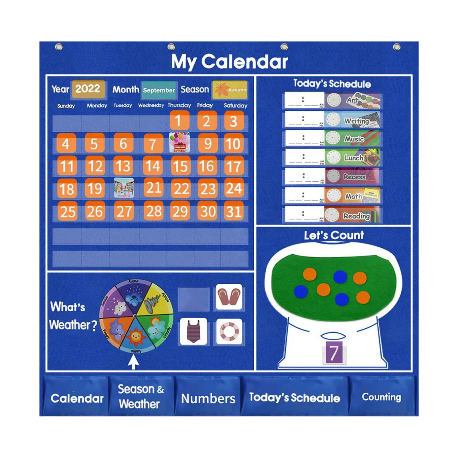 Calendar & Weather Pocket Chart Math Counting Pocket Chart for Ages 3+