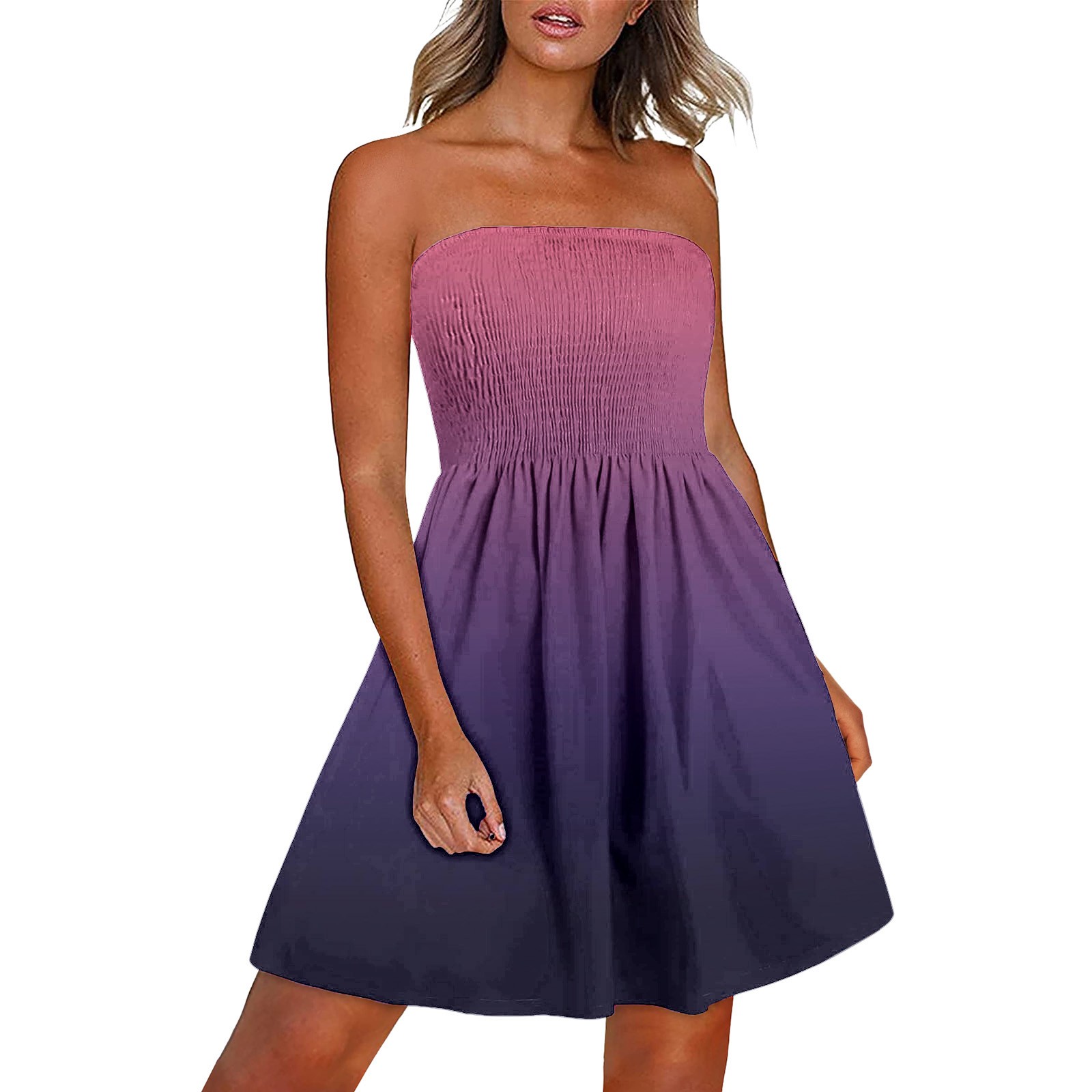 Smocked Casual Beach Tube Top Vestido Cover