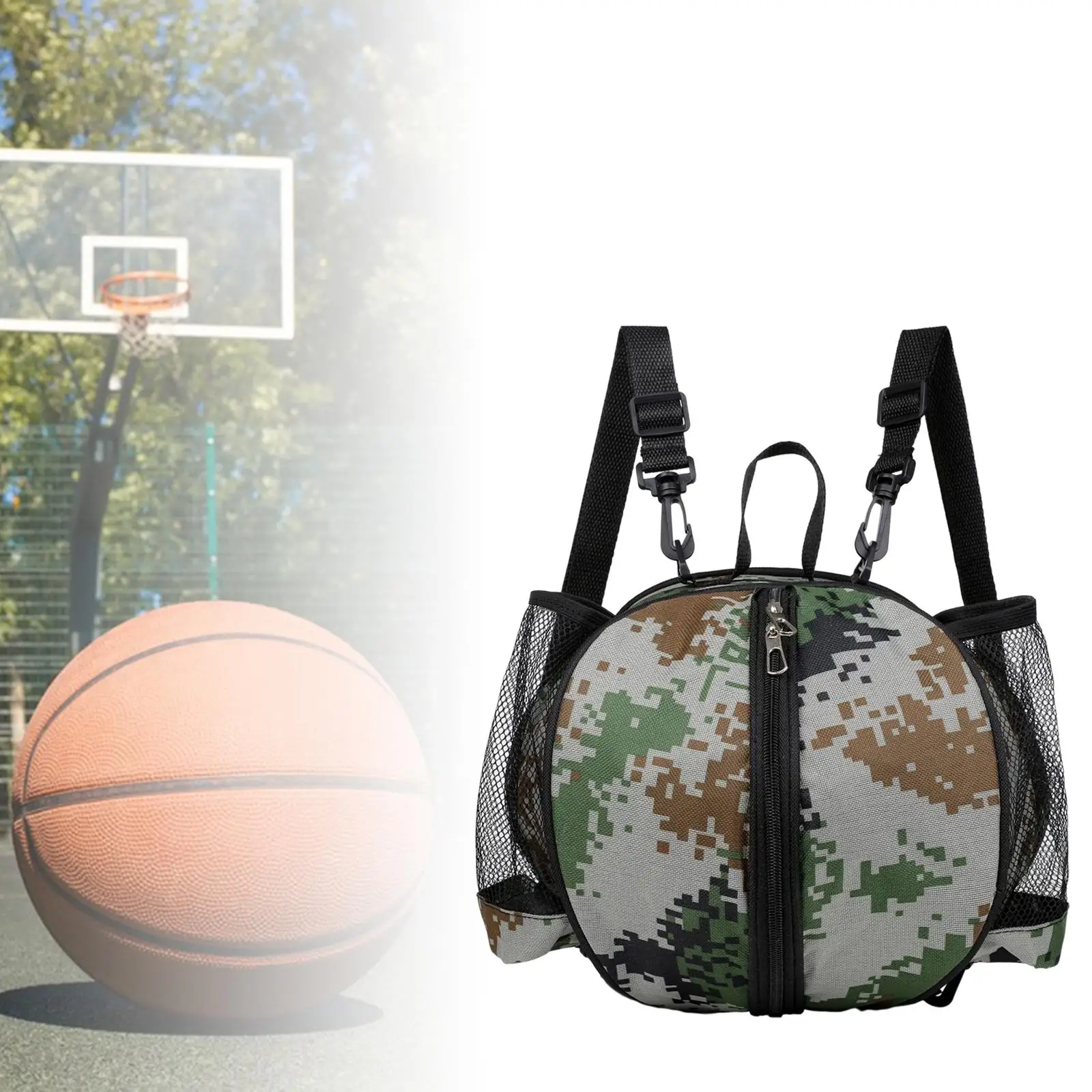 Basketball Shoulder Bag Backpack Sports Ball Bag Tear Resistant for Boys Girls with Two Sides Mesh Pockets Waterproof Durable