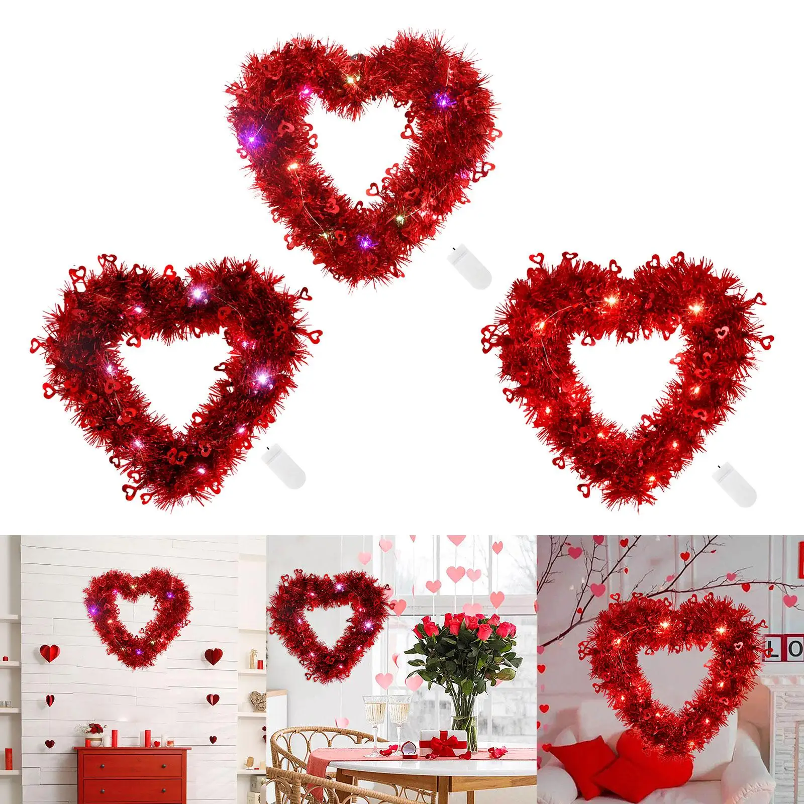 Heart Shaped Valentine Wreath with Light Front Door Decoration for Wedding Anniversary Decor Lightweight Sturdy Stylish Reusable