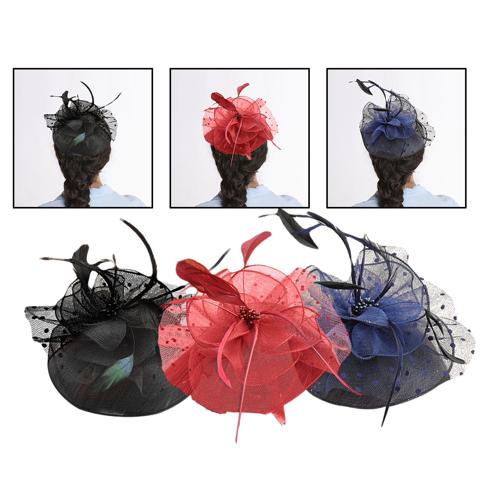 Fascinators Hat Flower Mesh Feather Pillbox Hat Handmade Headband for Bridal Wedding Derby Hair Decoration Headwear Church Hat