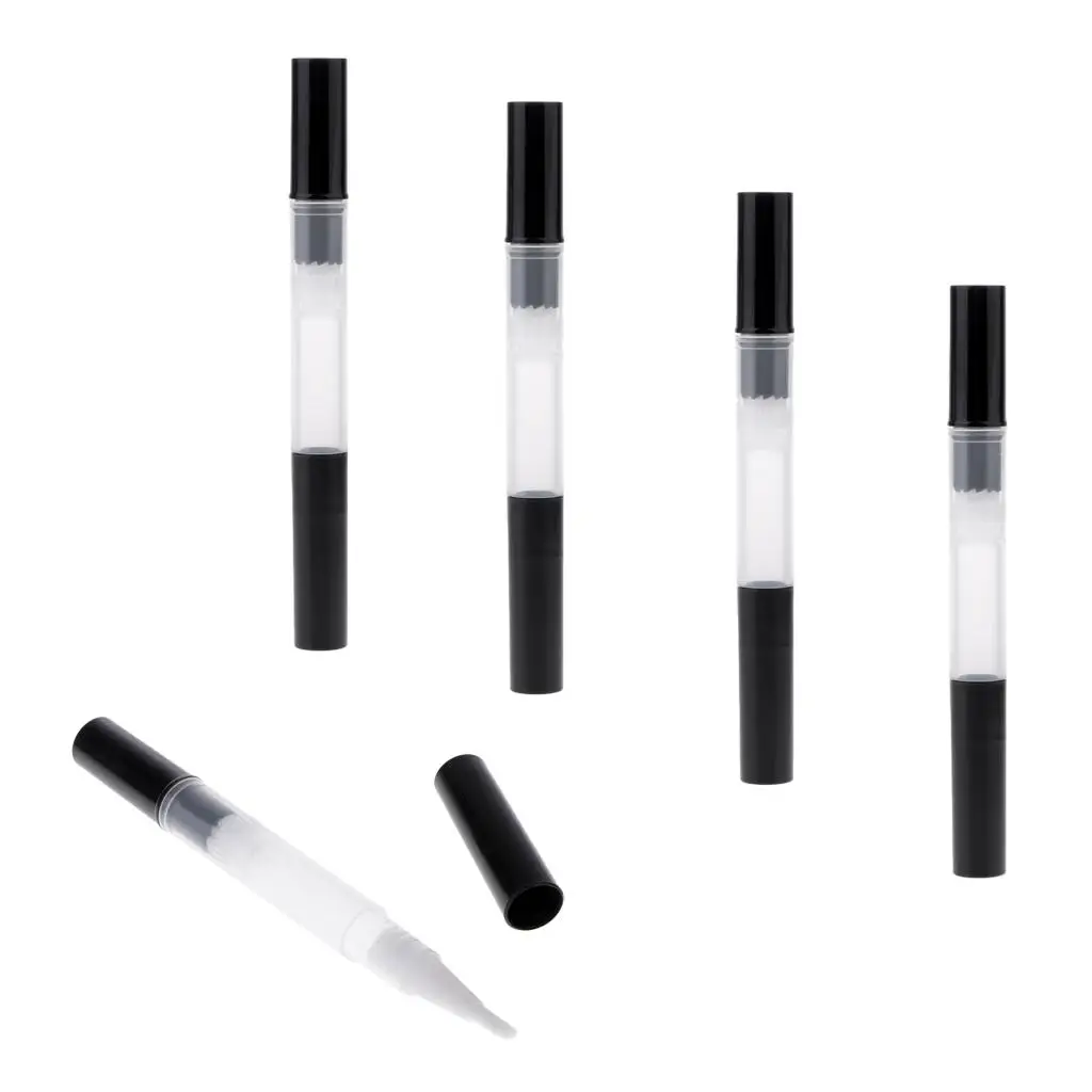 5 Pcs 3ml Clear Pen with Brush Tip Empty Pen Nail Oil Liquid Tube Cosmetic Container Black Cap