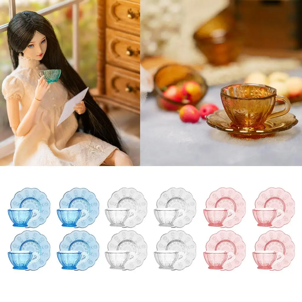 8Pcs Cute Miniature Dollhouse 1:12 Scale Cup w/ Cups Saucers for Dollhouse Miniature Toy Tableware Set  Dollhouse Supplies