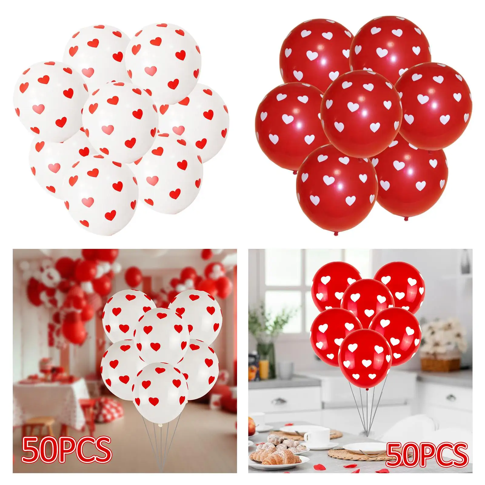 50Pcs Valentine`s Day Balloons Photo Props DIY Heart Balloons for Holiday Celebrations Engagement Anniversary Valentines Day
