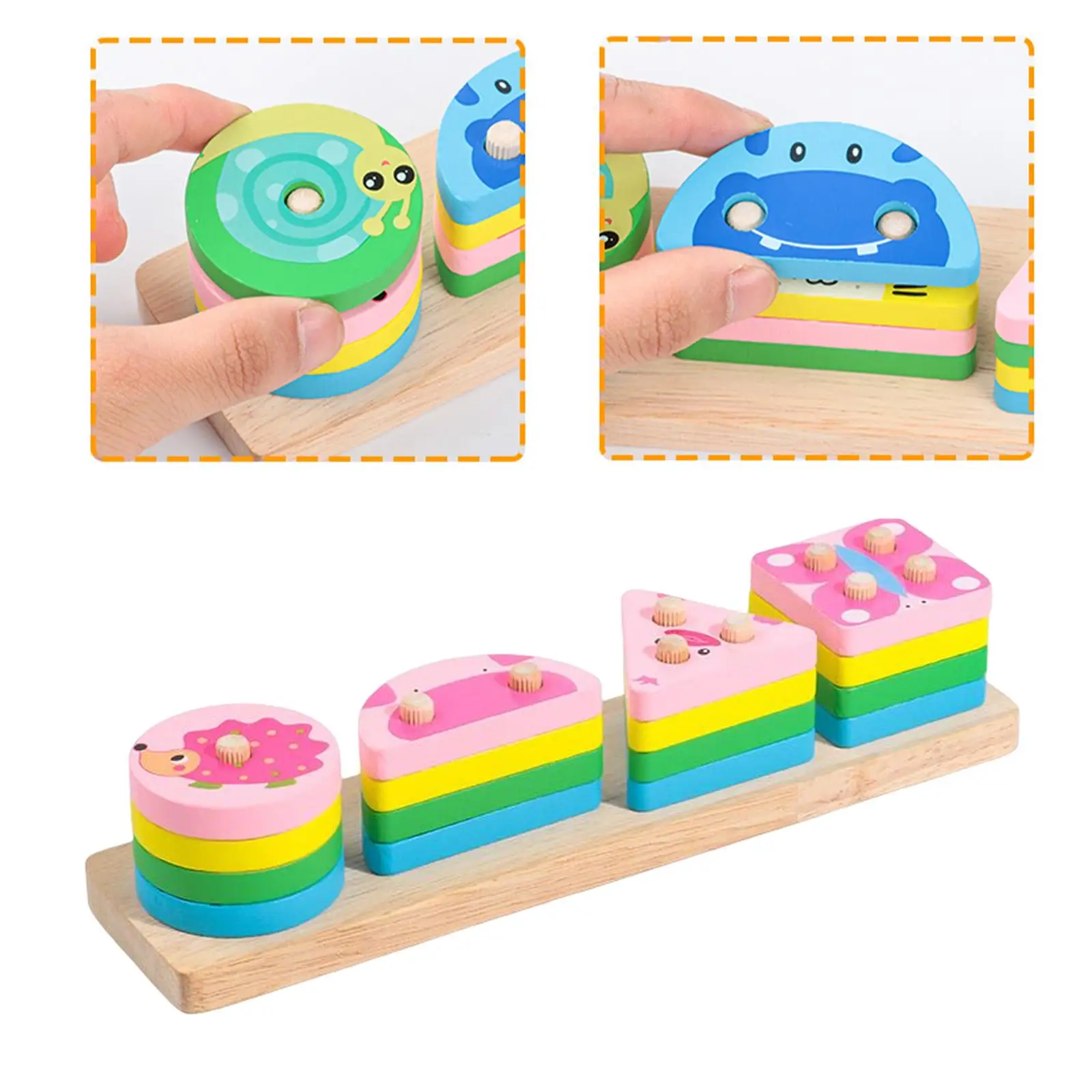 Wooden Shape Matching Stacking Blocks Toys Developmental Coordination Learning Toys Sensory Toys