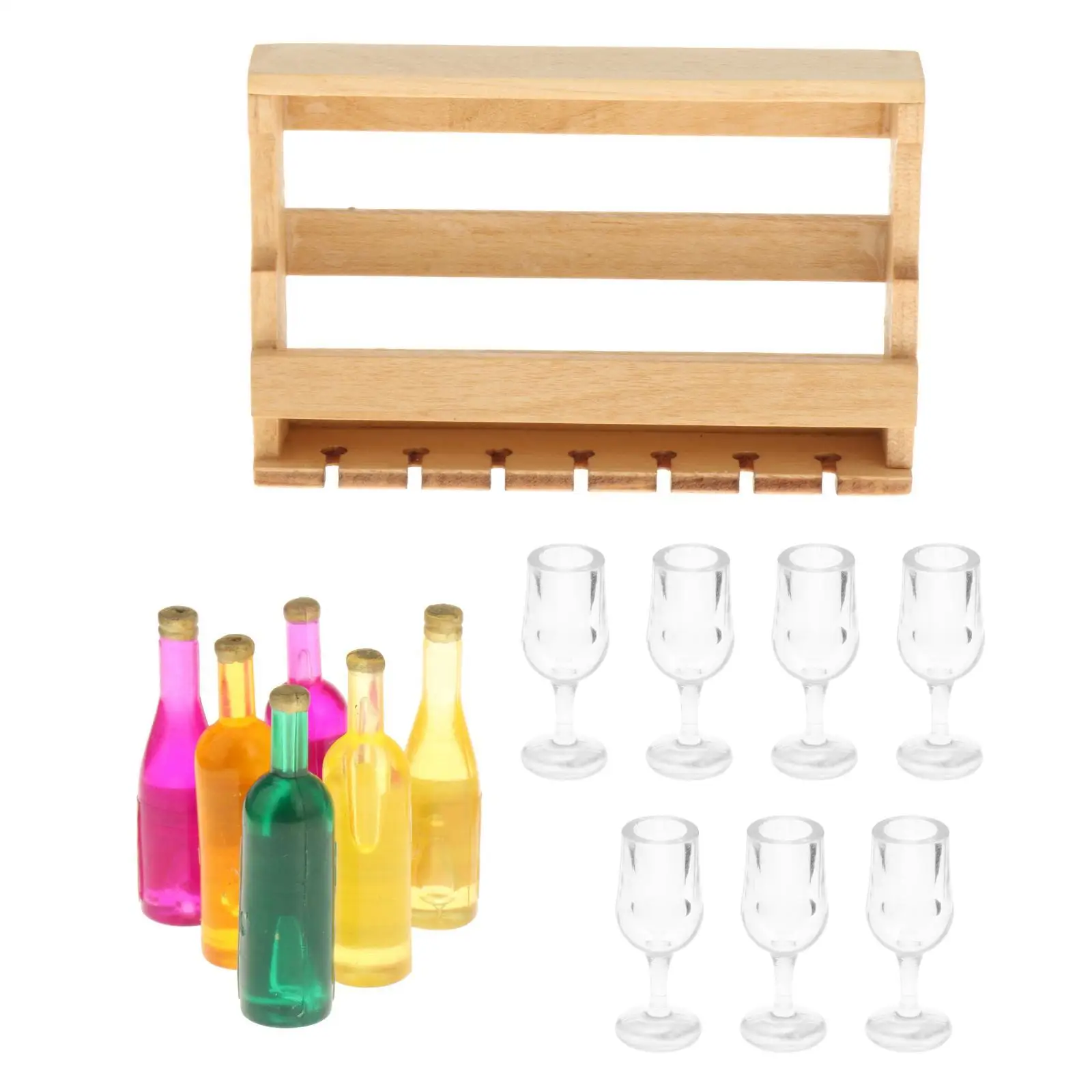 14Pcs 1:12 Dollhouse Miniature Wine Rack with Bottles and Glass Cup, Doll Accessories Decoration Toys for Living Room, Home