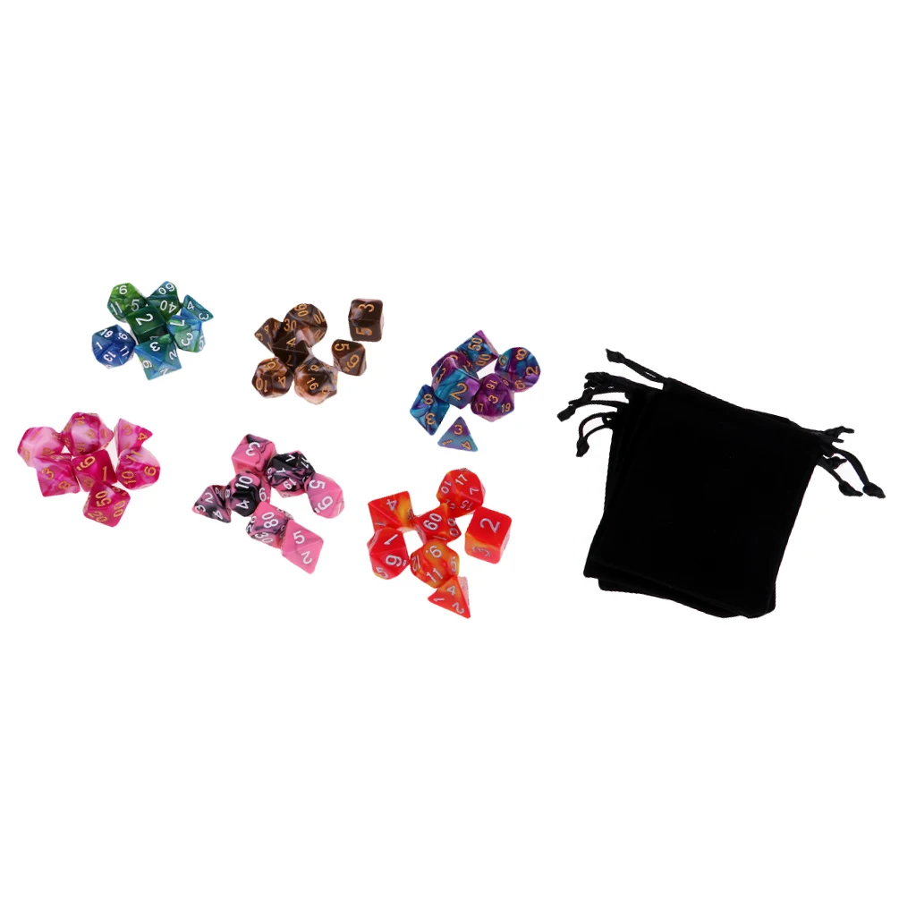 42x Polyhedral Dice Set D8 D10 D12 D20 with bag for MTG DND Games
