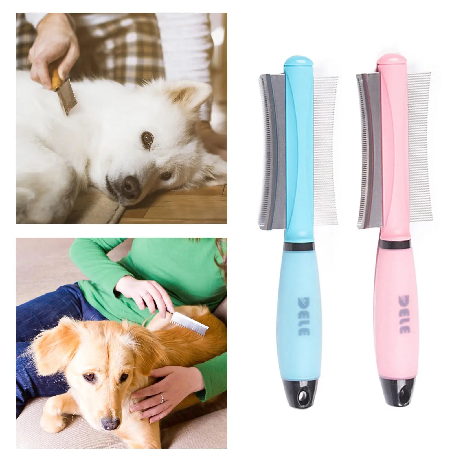 Pet Dog Grooming Comb Brush Stainless Steel Pin for Short Hairs Undercoat Dirt