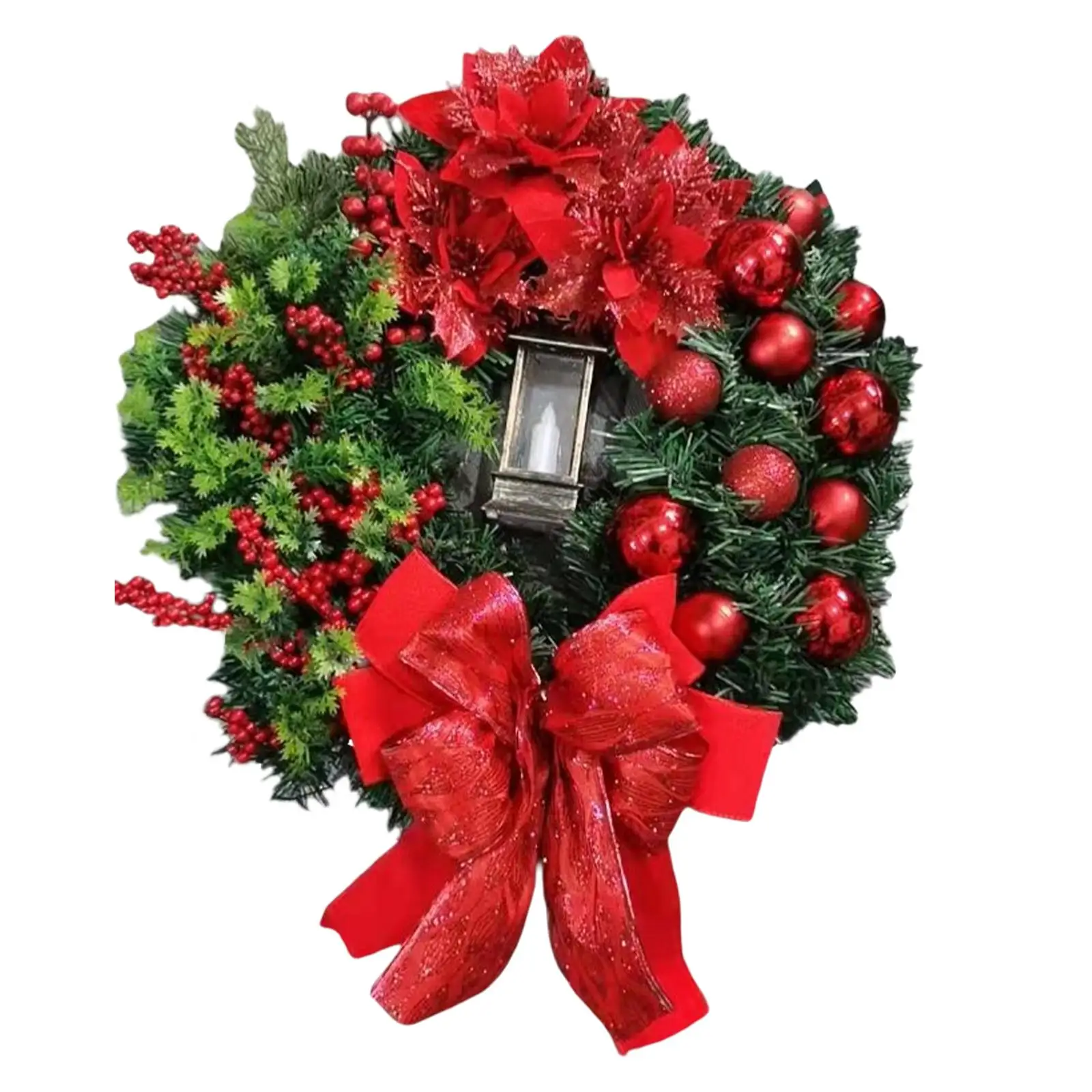40Cmx40cm Hanging Christmas Garland with Oil Lamp Tabletop Centerpieces Xmas Wreath for Home Holiday Mantel Winter Decorations