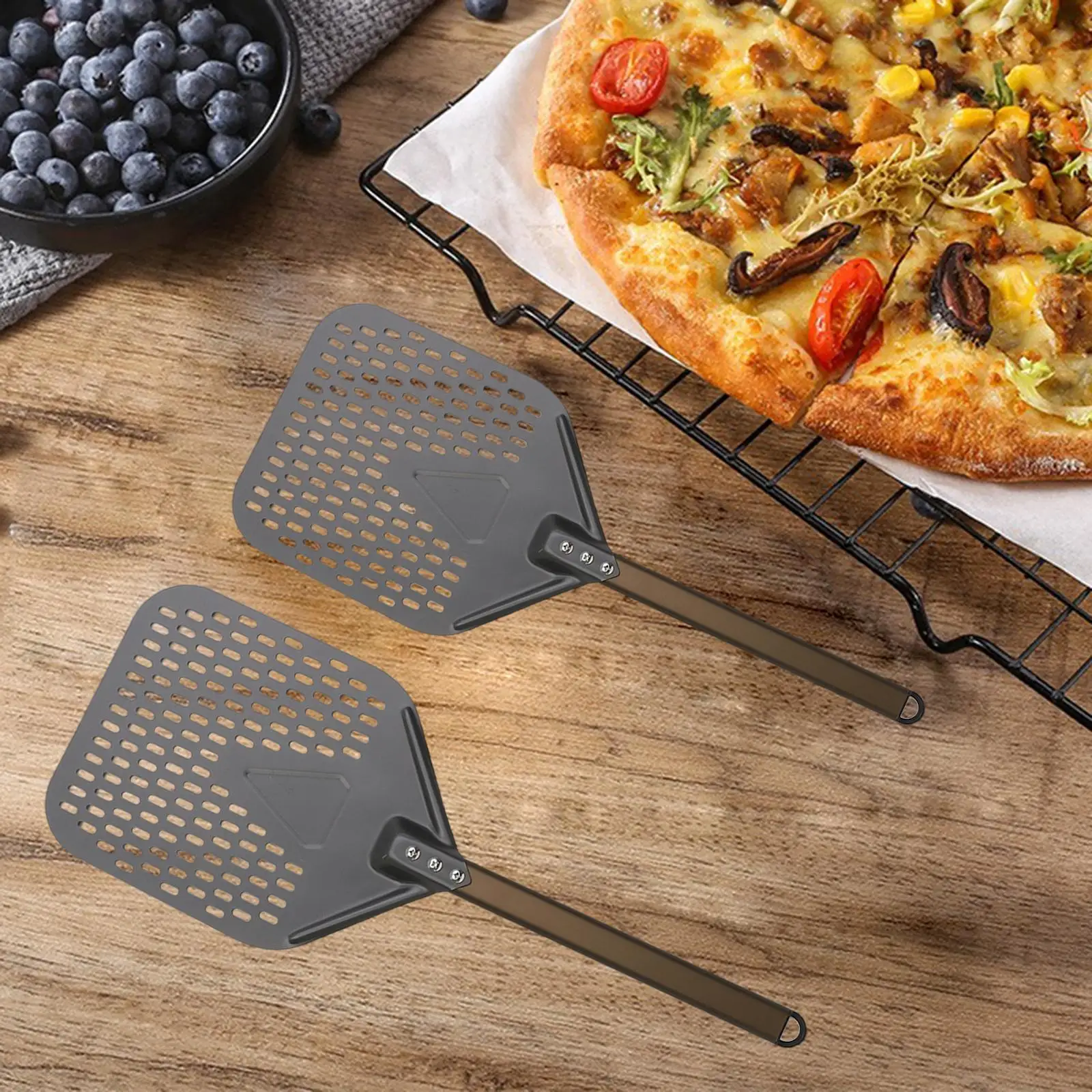 Aluminum Alloy Turning Pizza Peel Nonstick Pizza Spatula Paddle Pizza Shovel for Home Kitchen Pastry