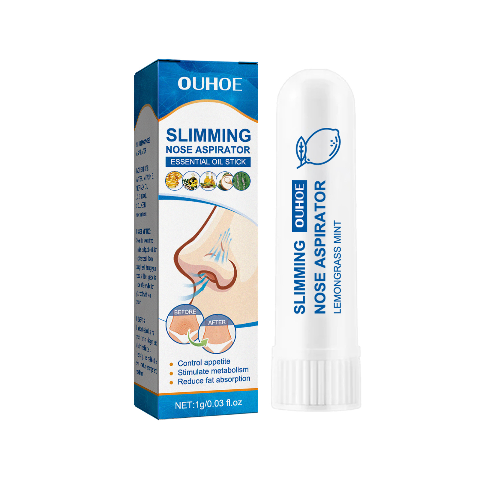 Neseinhalator for slanking, kroppsavgiftning, aromaterapi, fettforbrenning, vekttap, forming, fasthet, stram pust, nesepinne_voghion.com