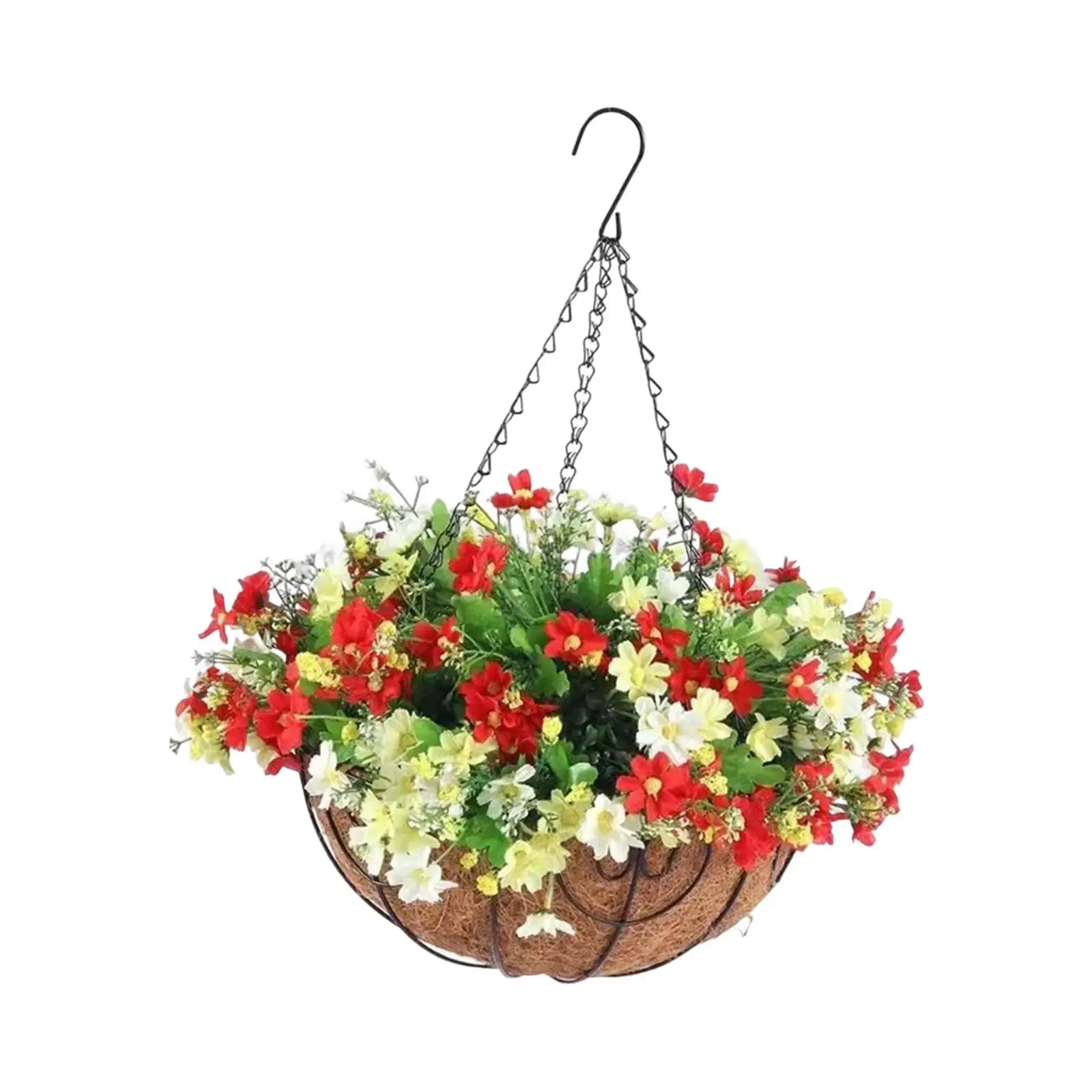 Artificial Flowers in Hanging Basket Plants Ornament Flowerpot Porch Pot Hanger for Outdoor Indoor Lawn Balcony Garden Home
