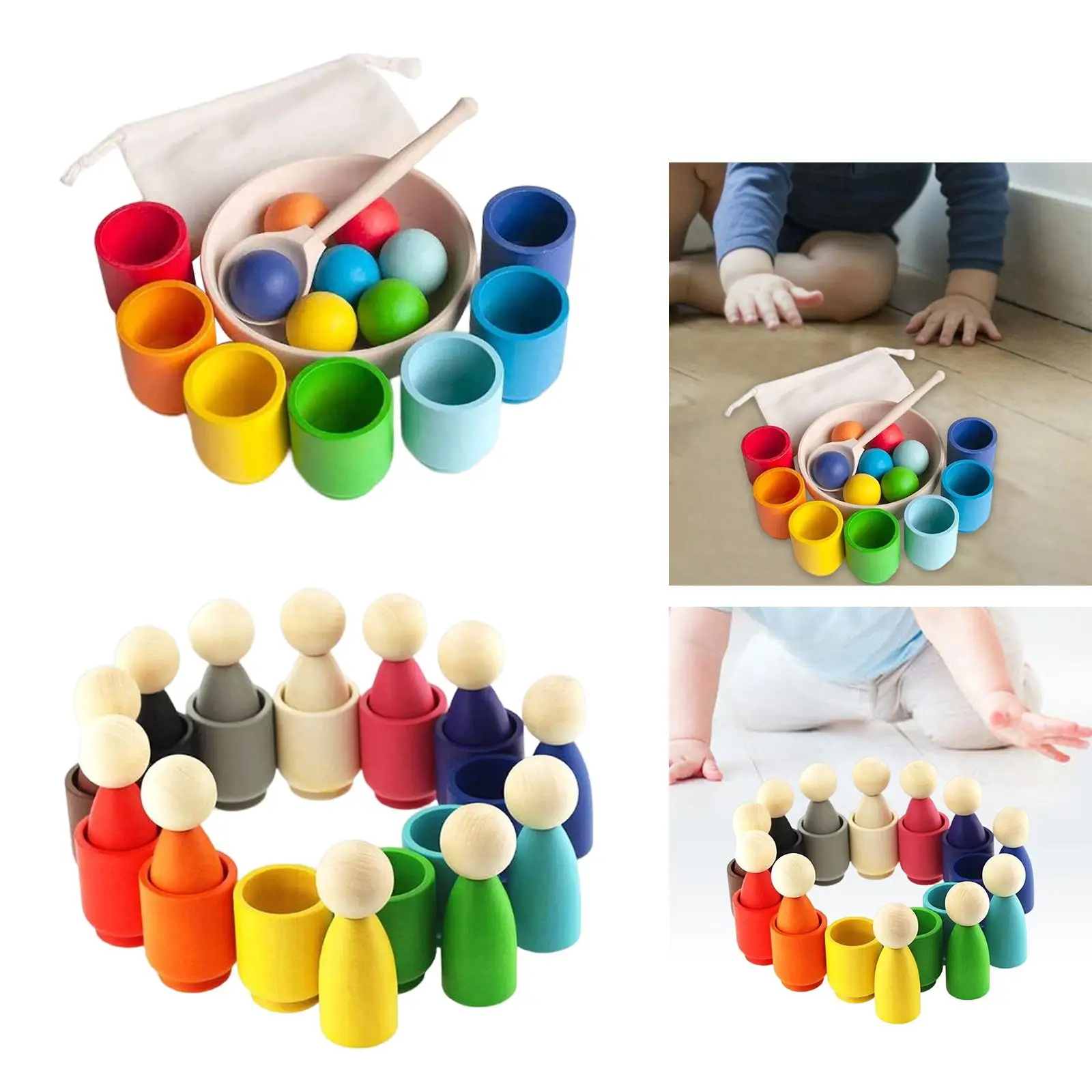 Rainbow Balls in Cups Montessori Toy Educational Toys Color Sorting and Counting for Boys Girls