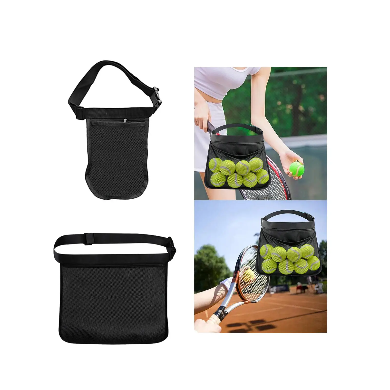 Tennis Ball Holder Durable Tennis Pickleball Accessory Waist Pouch Bag Mesh Storage Bag Tennis Ball Holder for Women Men
