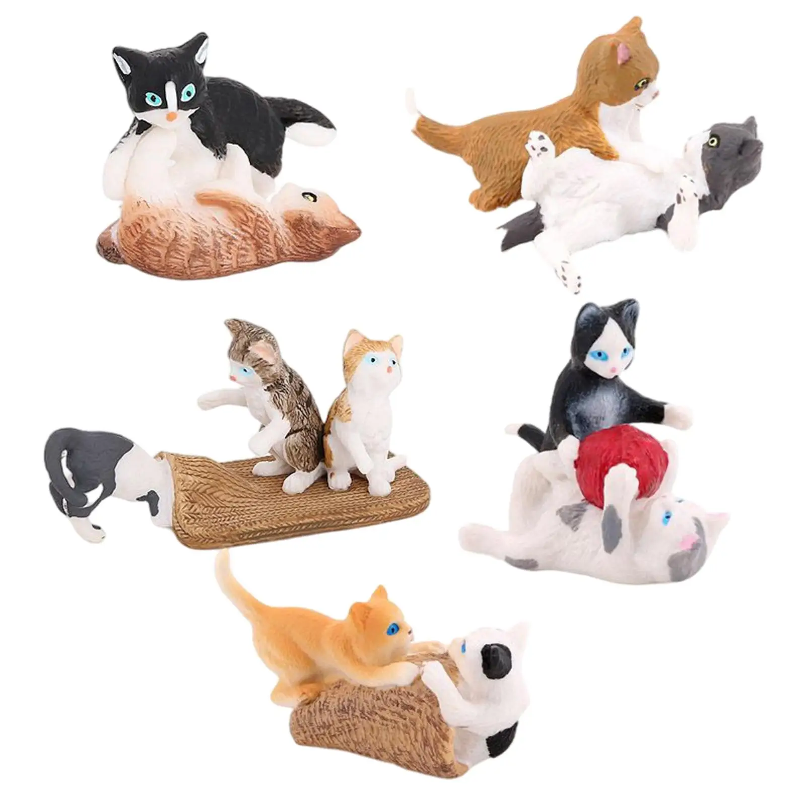 5 Pieces Simulation Cat Figures Home Decor Statues Playset for Boys and Girls Birthday Gift