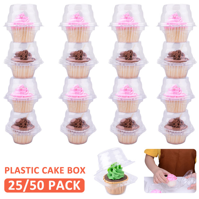 25/50Pcs Individual Cupcake Container Plastic Clear Cupcake