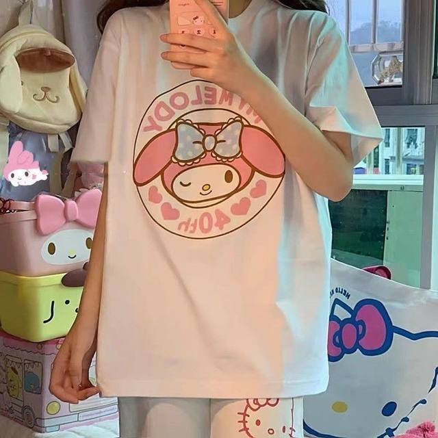 Summer Melody Print Kawaii Cute Girl Pink Short Sleeve T-shirt Loose Preppy  Style Oversize Soft Girl Versatile Aesthetic Clothes - T-shirts - AliExpress