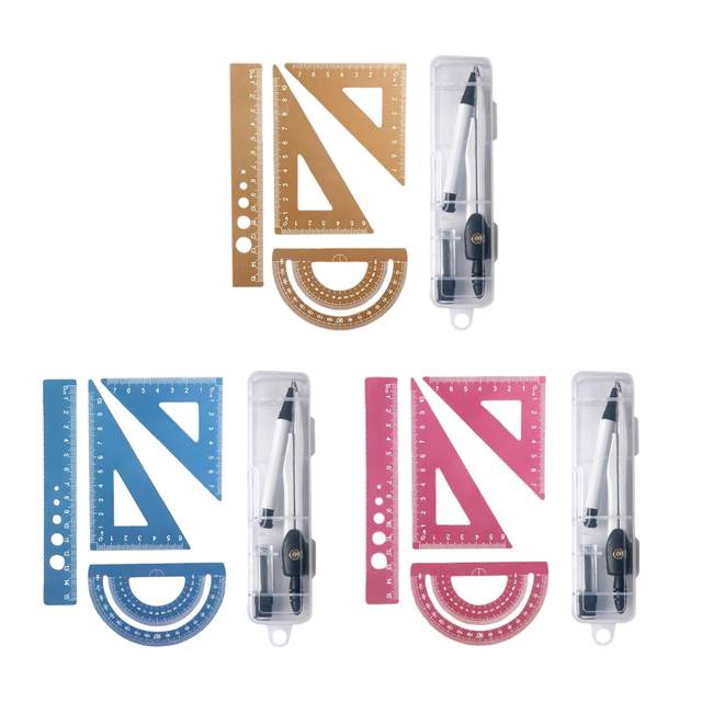 5 Pieces Math Geometry Kit Compass Aluminium Alloy Ruler Set Triangle Ruler Multifunctional for Classroom Drawing Drafting