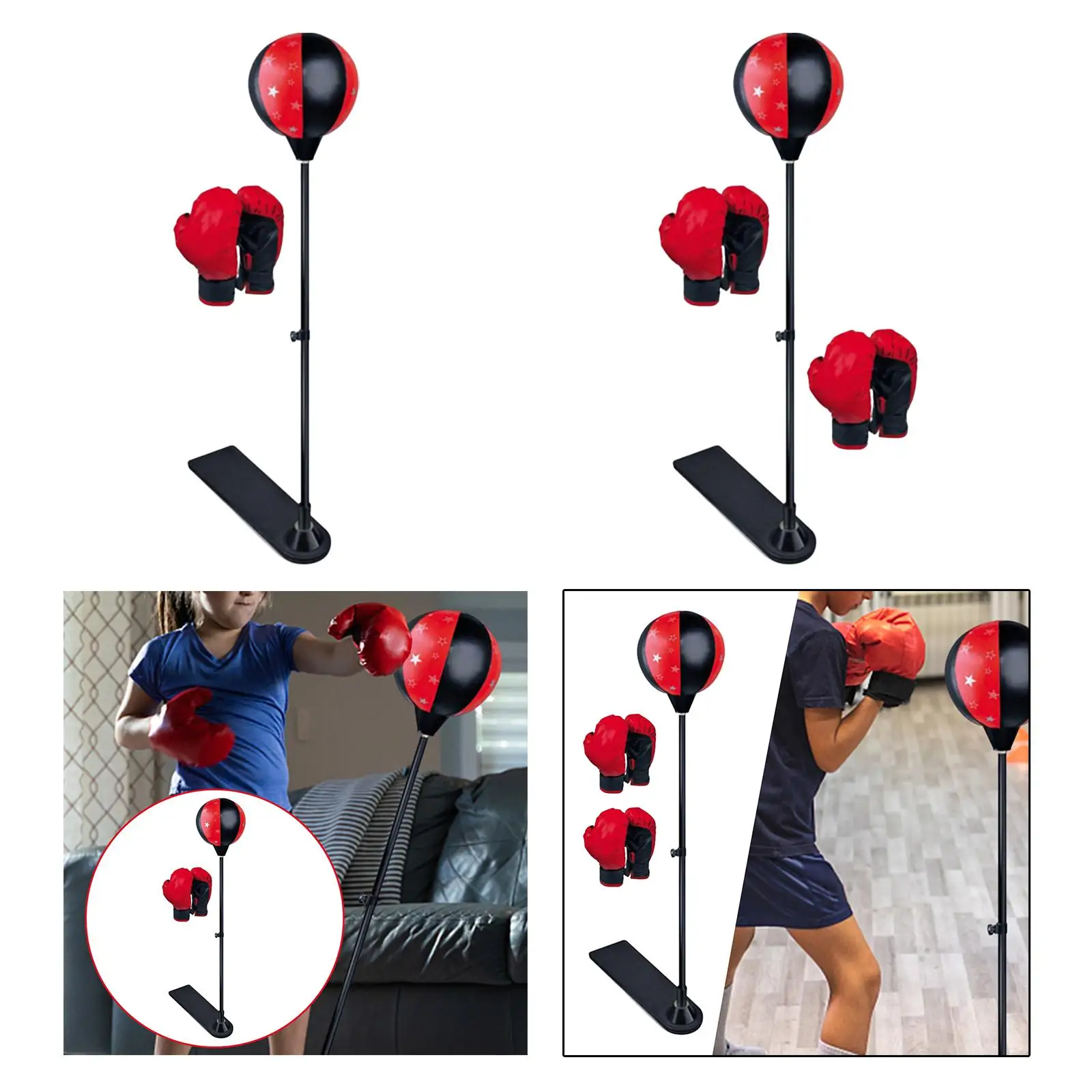 Kids Punching Bag Set with Gloves Adjustable Height Sport Freestanding for Home Fitness Agility Girls Gift