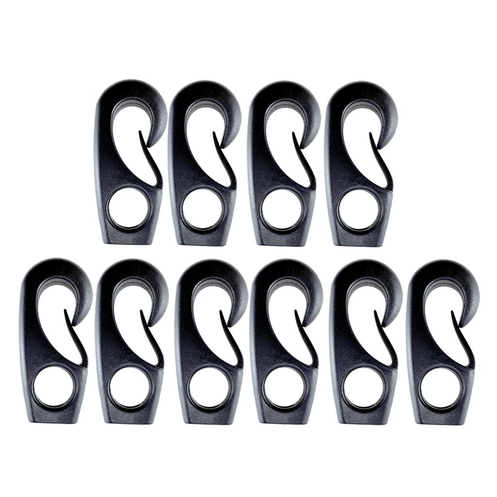 Gazechimp 10pcs Black Reusable Nylon Bungee Hook Boats Shock Cord Hook for Shock